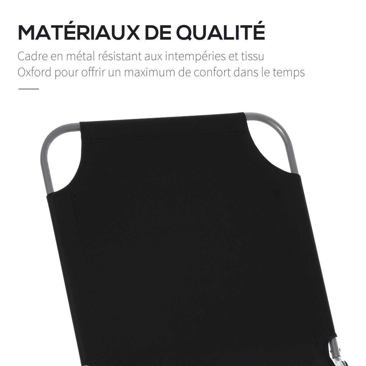 OUTSUNNY Bain de soleil transat pliable dossier réglable multipositions métal et polyester noir