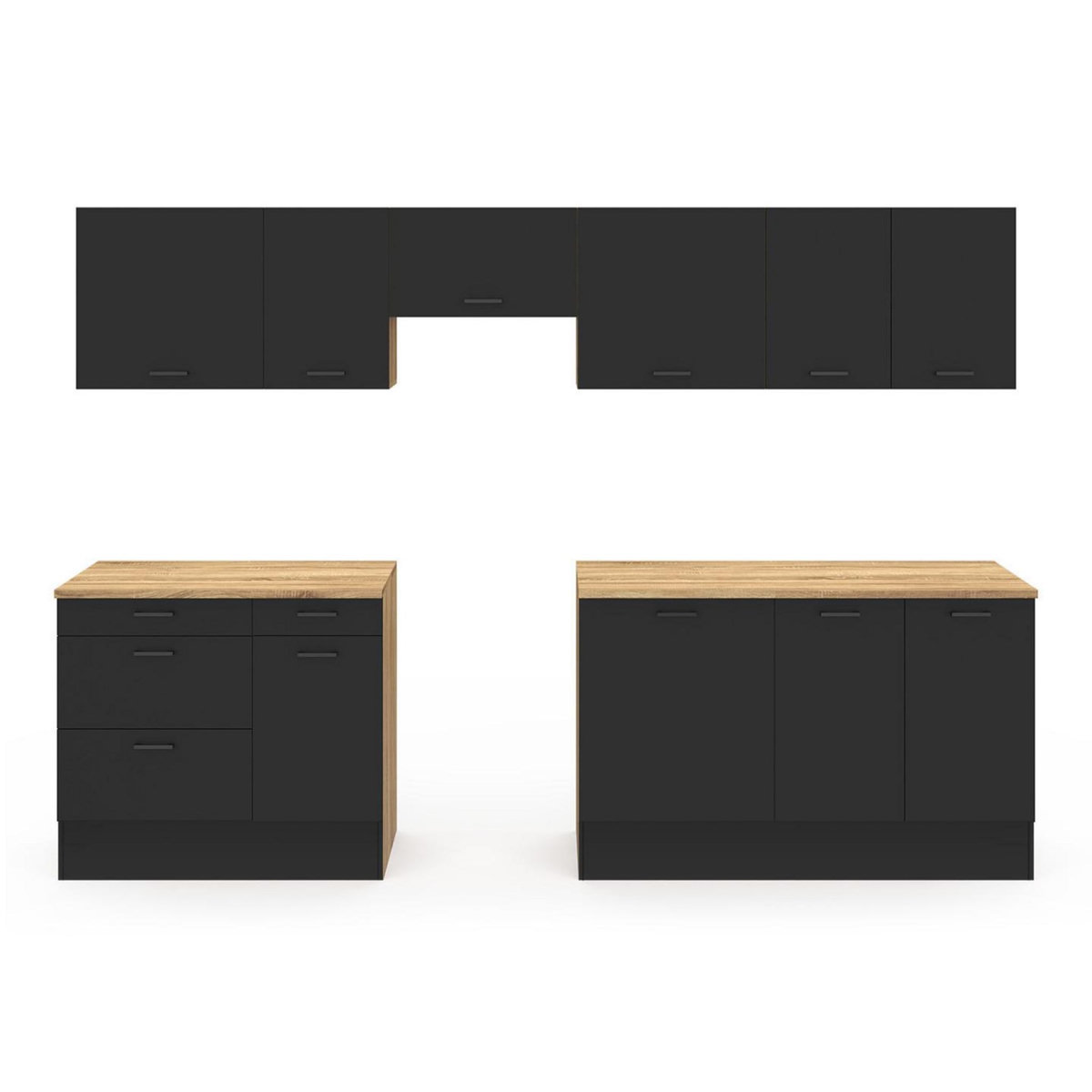 ID MARKET Cuisine complète casserolier 300 cm SUBTIL avec plan de travail 9 éléments bois et noir