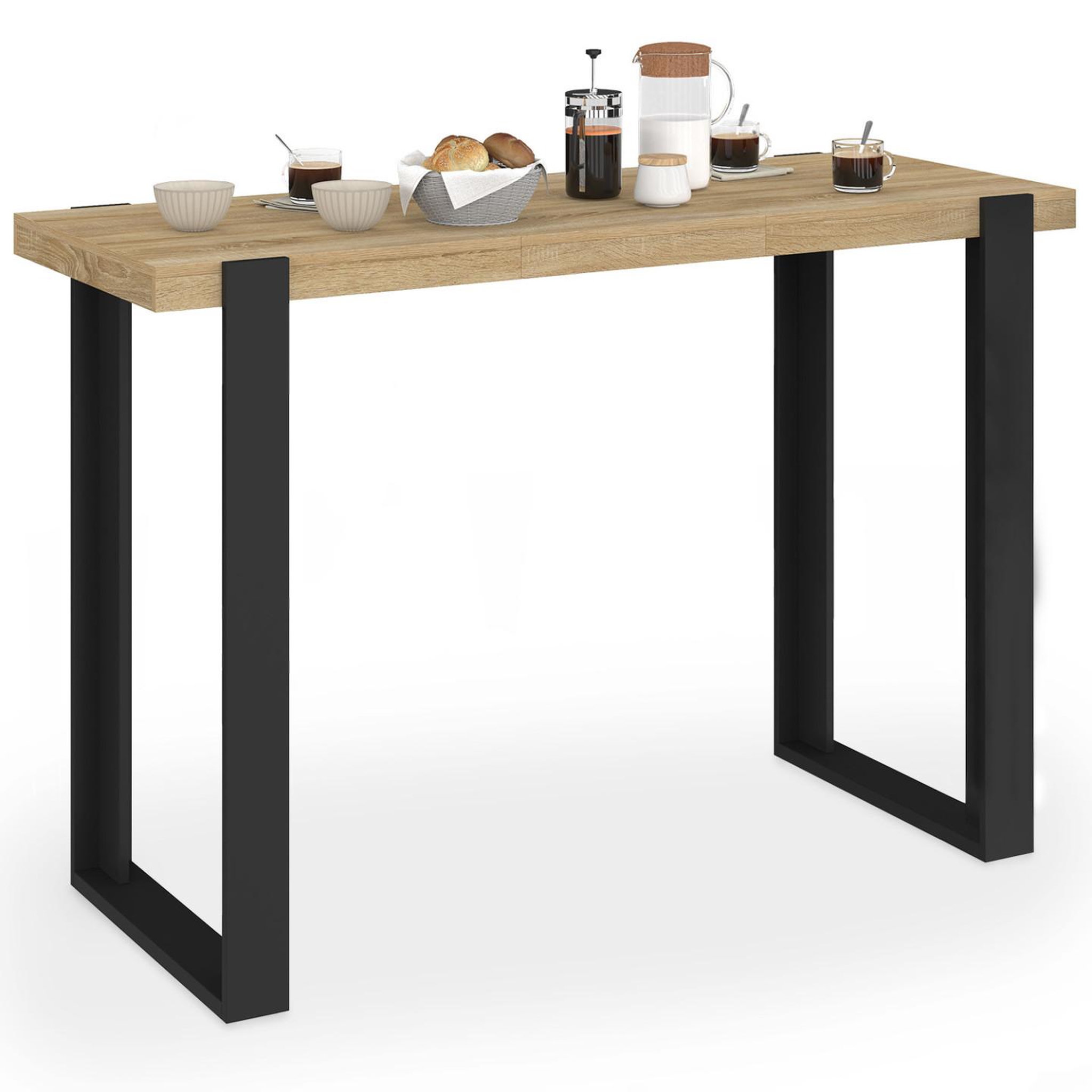 ID MARKET Table haute de bar extensible PHOENIX 2-4 personnes bois et noir 110 - 150 cm