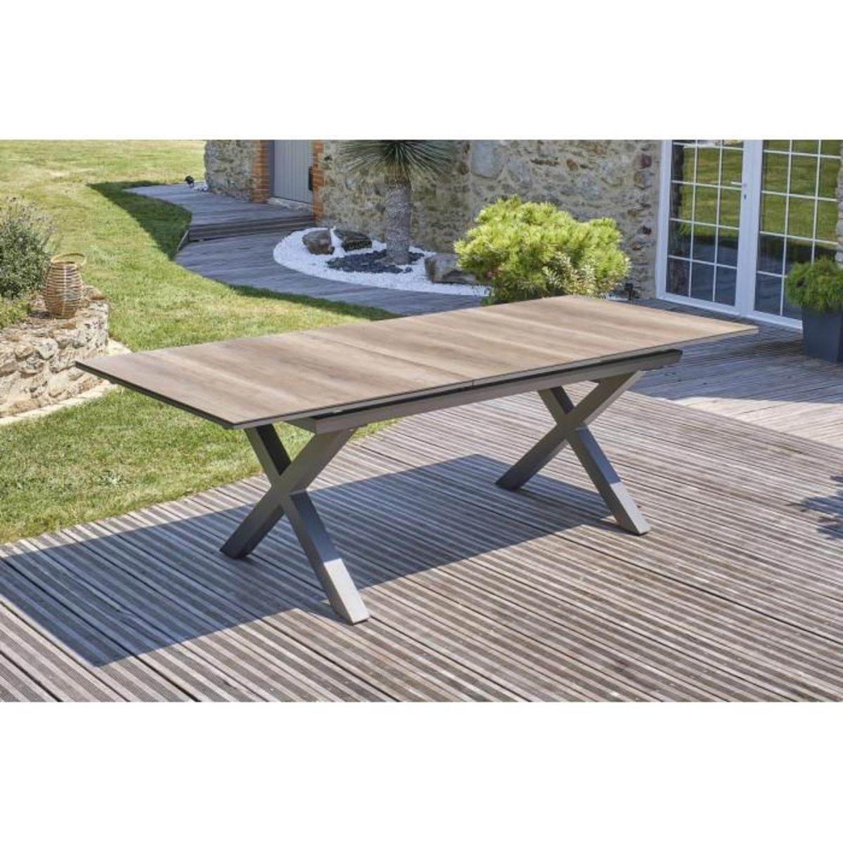 Paris Prix Table de Jardin Extensible Imitation Bois  Floride  180-240cm Gris Anthracite