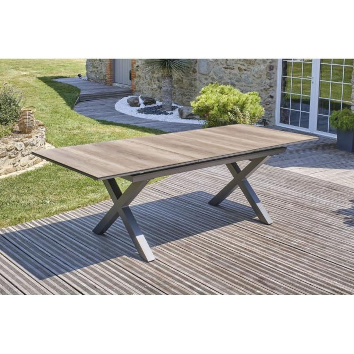 Paris Prix Table de Jardin Extensible Imitation Bois  Floride  180-240cm Gris Anthracite