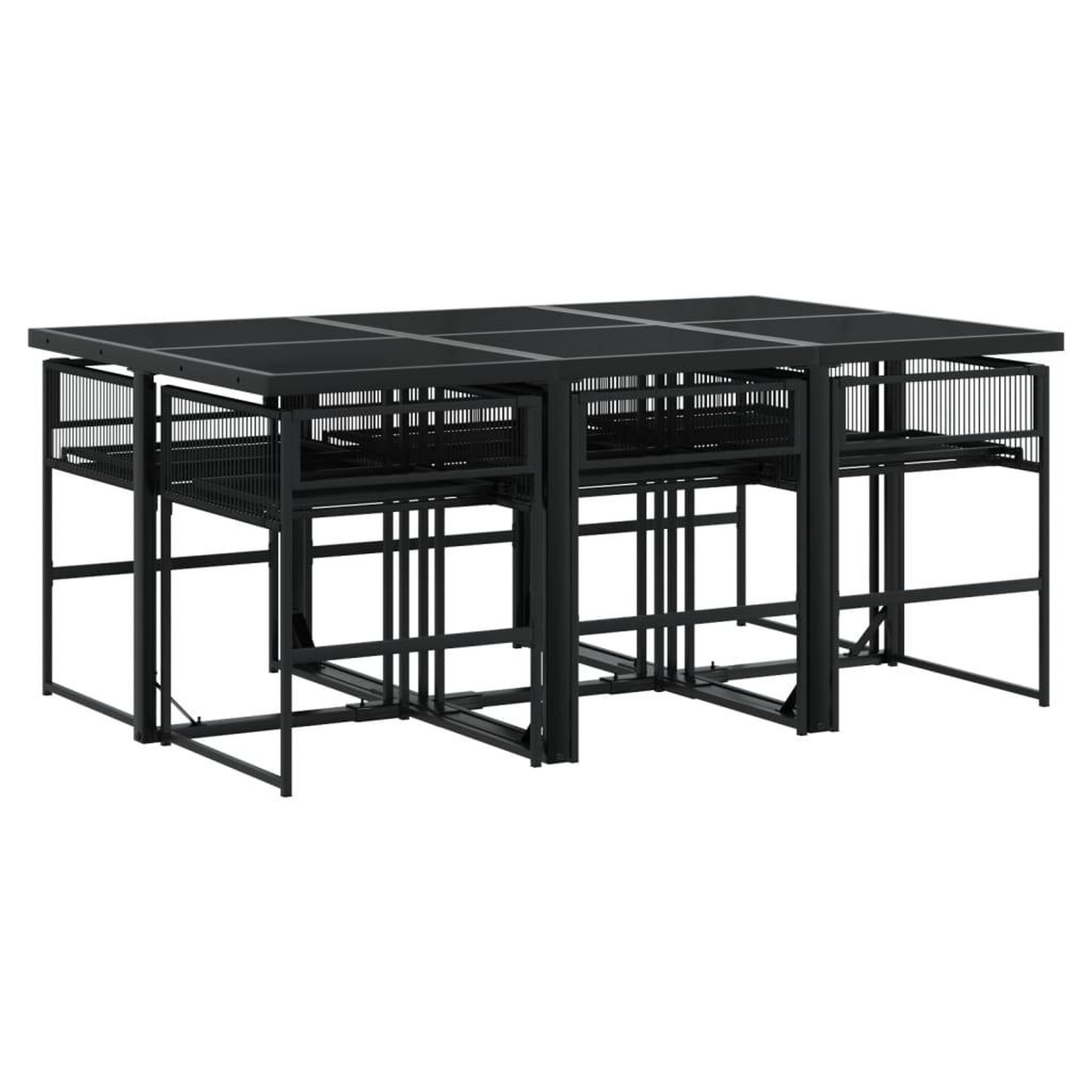 Voir la diapositive 3 : VIDAXL Ensemble a manger de jardin coussins 7 pcs noir resine tressee