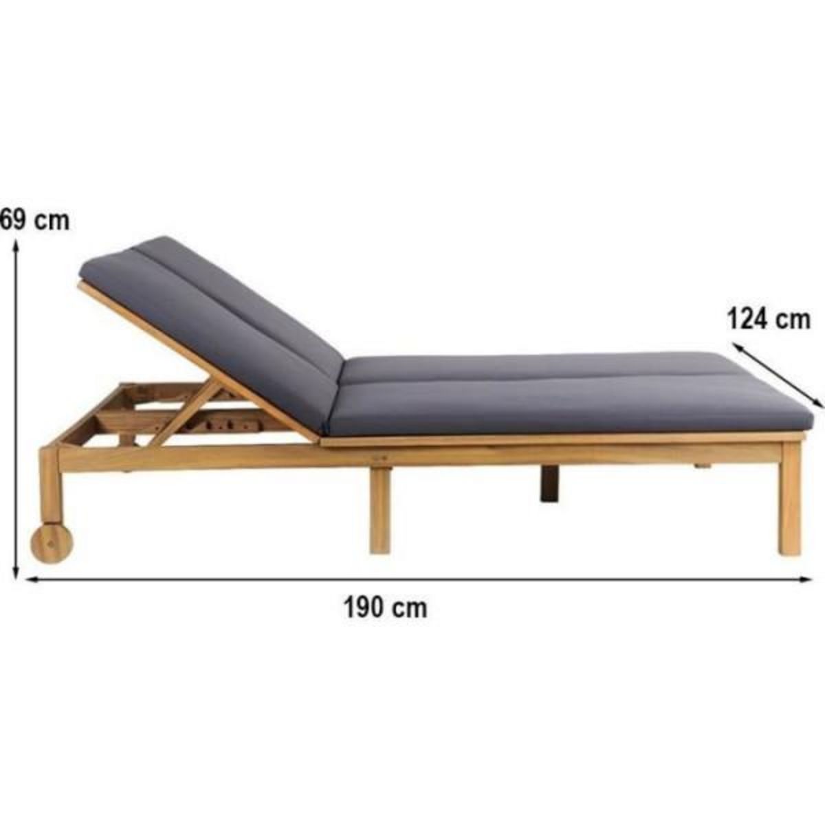 BEAU RIVAGE Transat Bain de soleil double 2 personnes - Coloris : gris clair - En bois d'acacia FSC - BERGAME