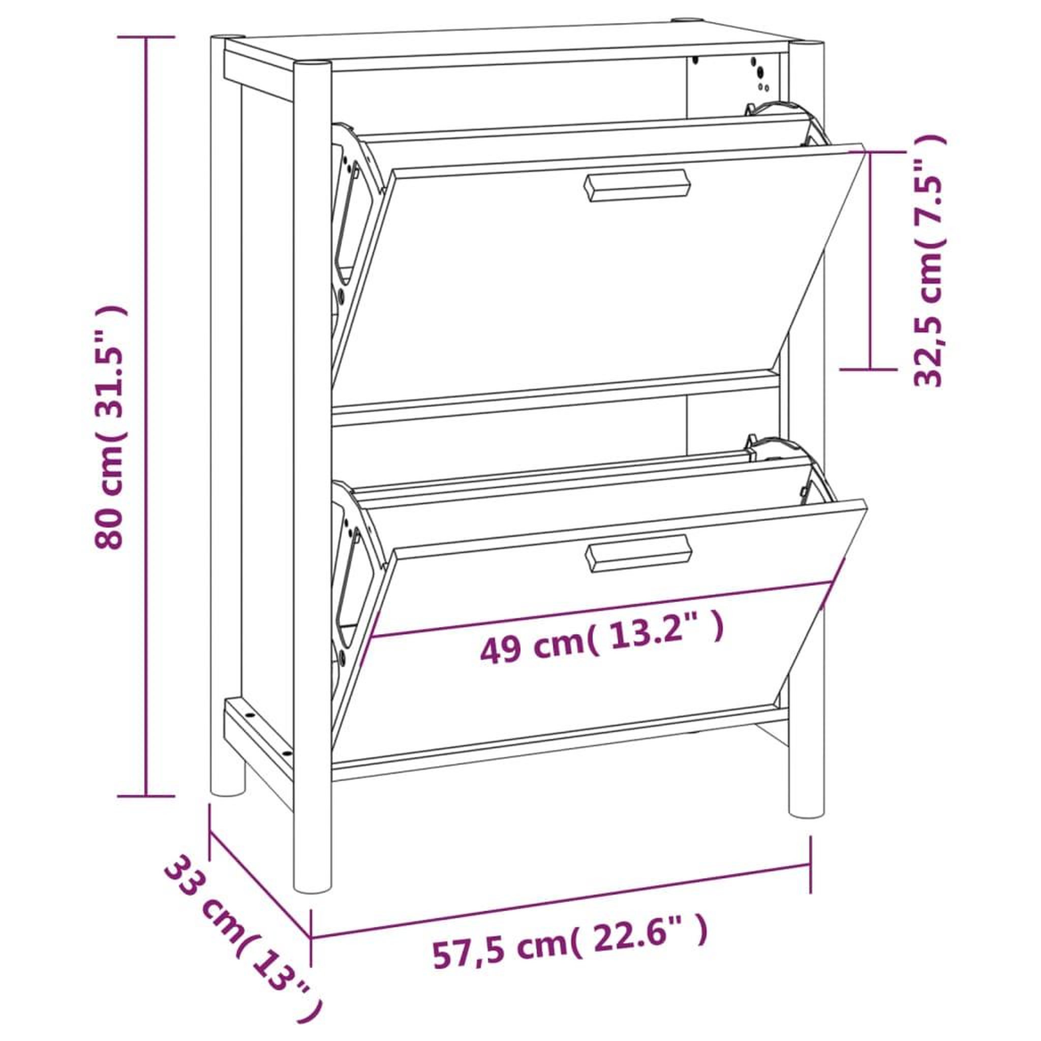 Voir la diapositive 6 : VIDAXL Armoire a chaussures Noir 57,5x33x80 cm Bois d'ingenierie