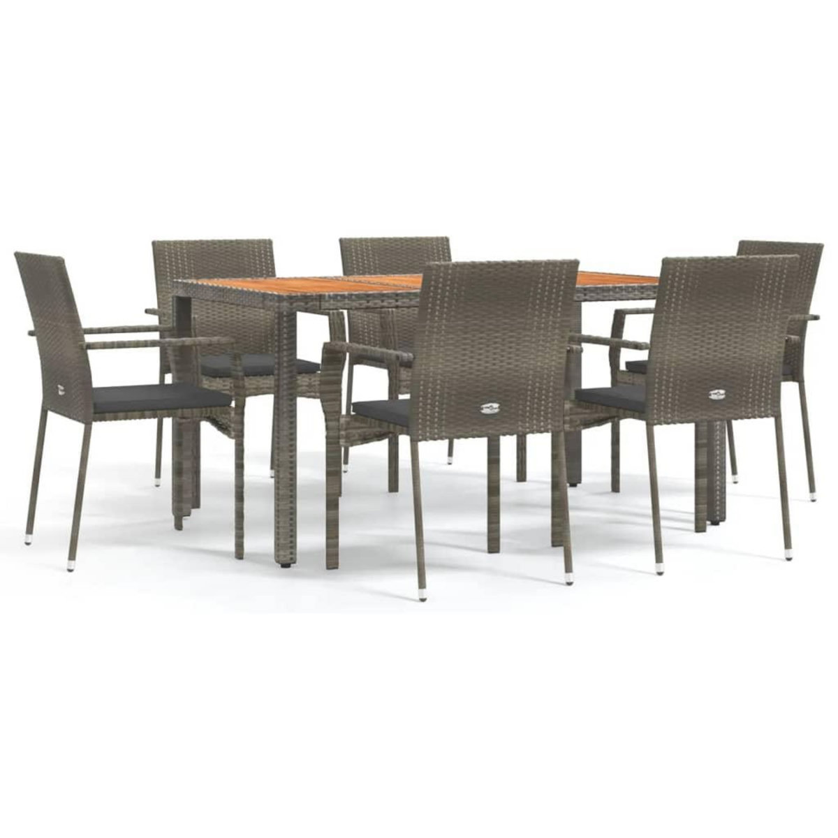 VIDAXL Ensemble a manger jardin et coussins 7 pcs gris rotin