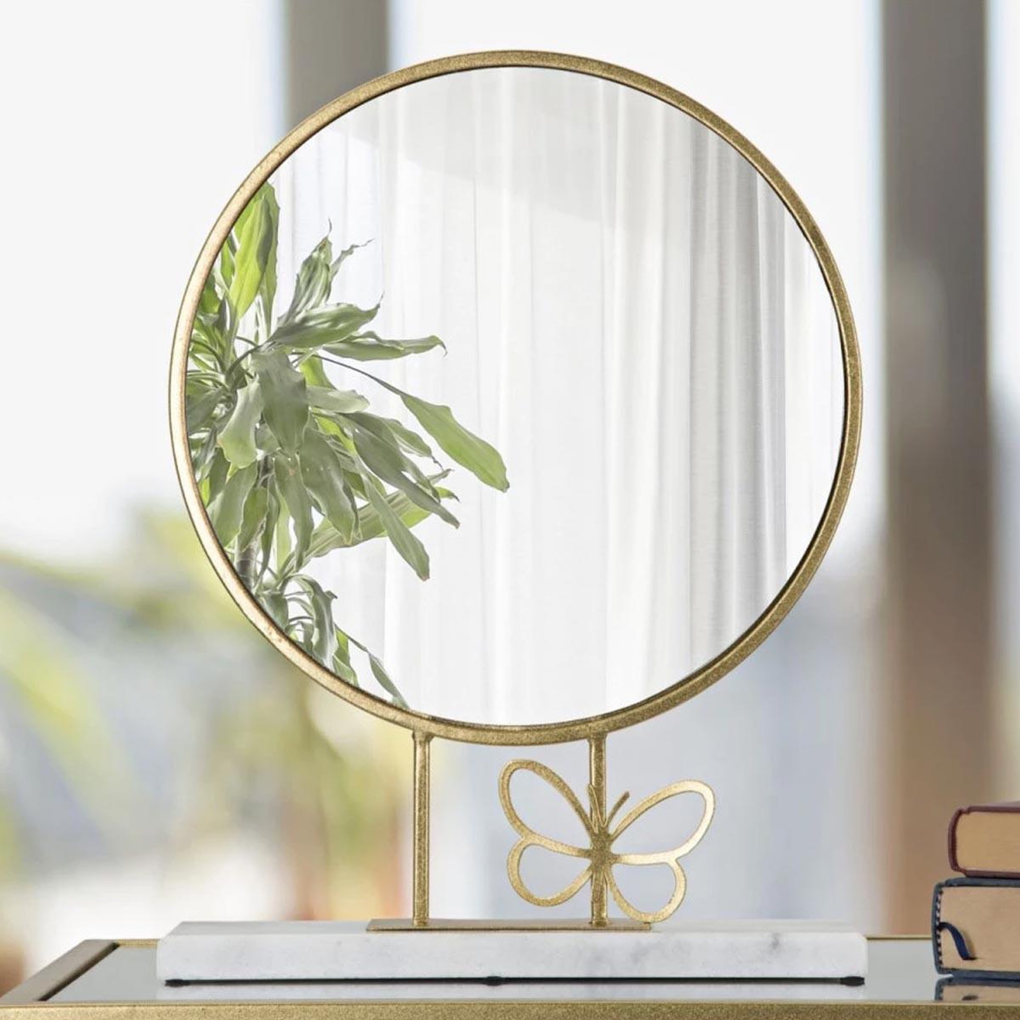 Voir la diapositive 5 : Paris Prix Miroir sur Pied en Marbre  Butterfly  39cm Or