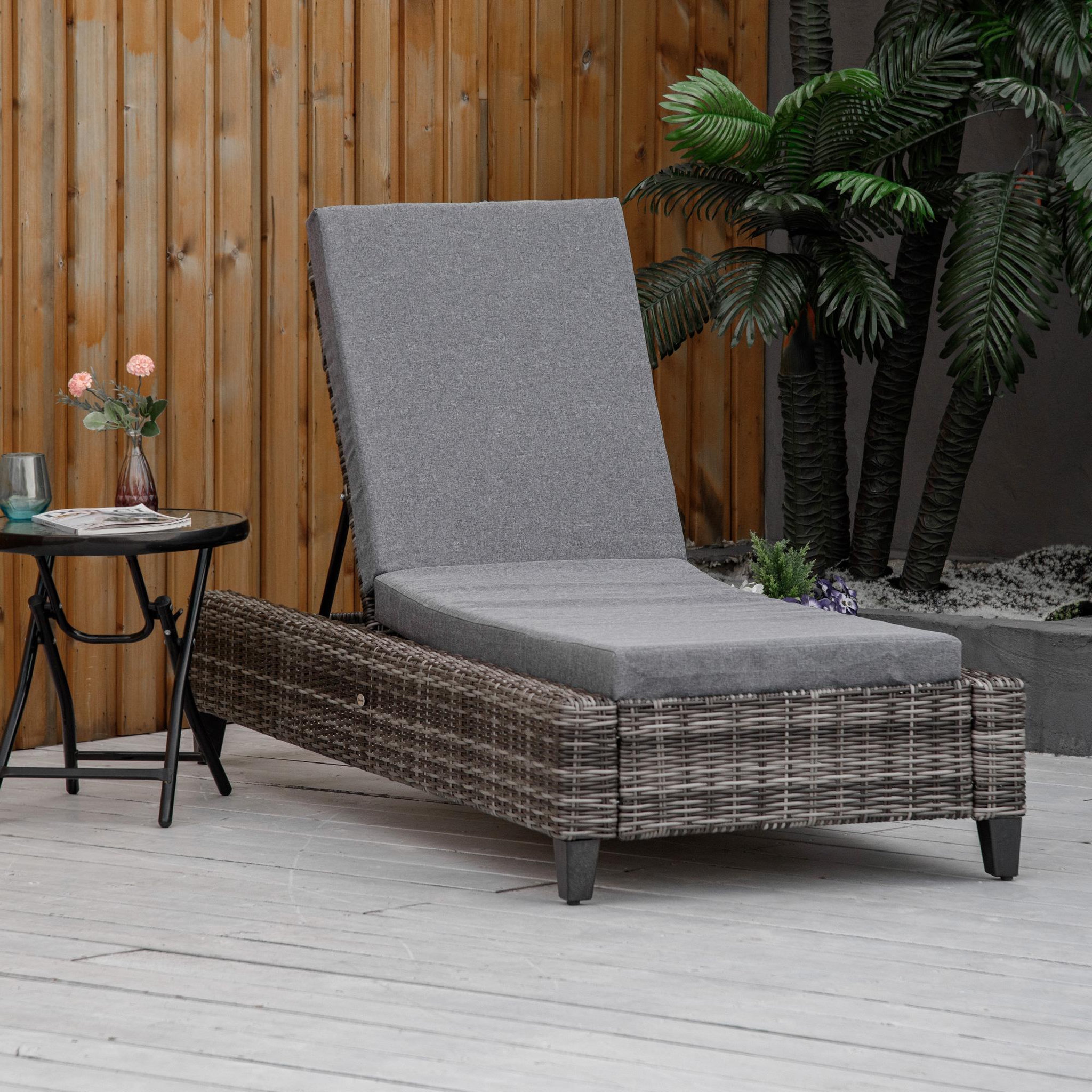 Voir la diapositive 2 : OUTSUNNY Bain de soleil transat grand confort matelas inclinaison réglable multipositions résine tressée grise