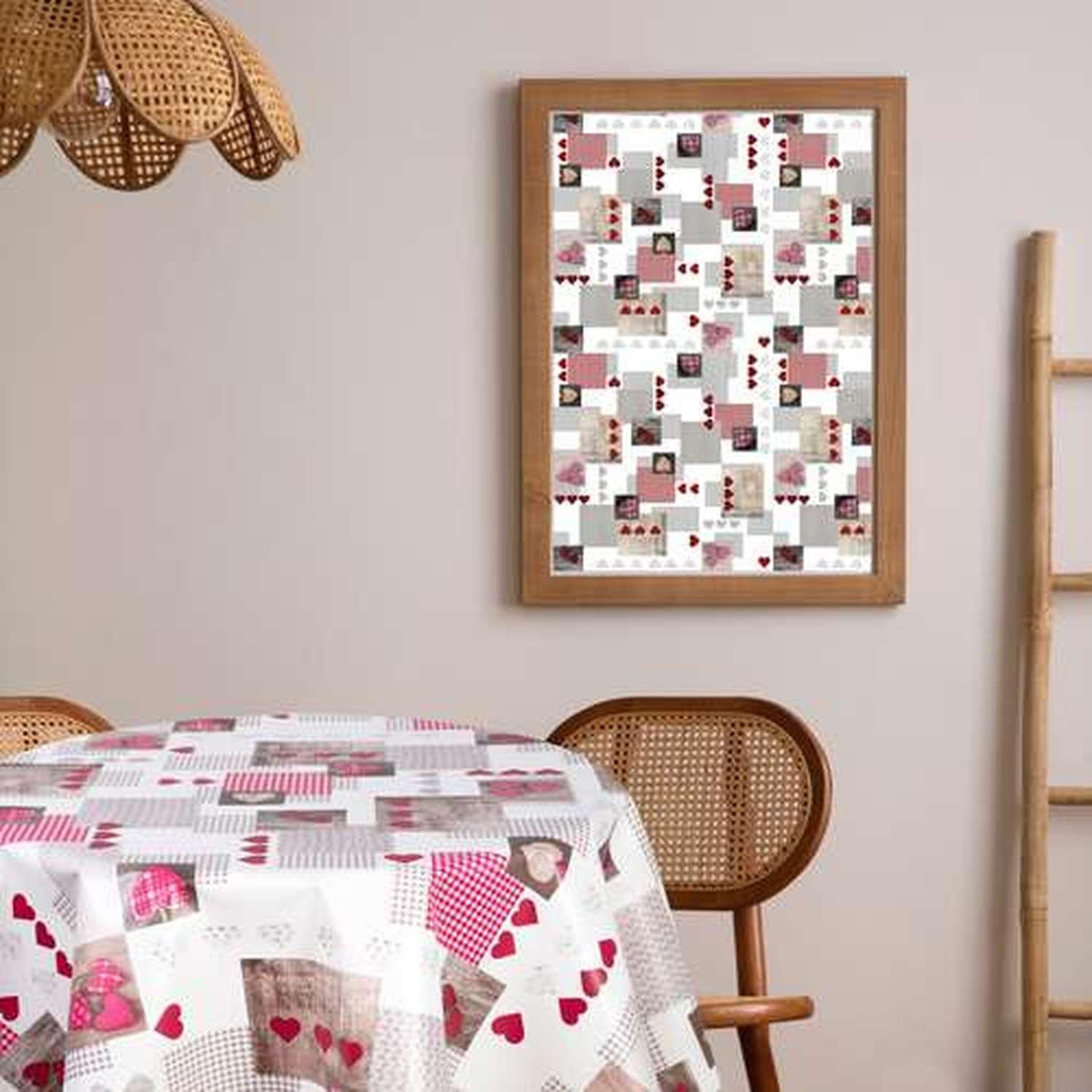 Voir la diapositive 2 : TOILINUX Nappe en toile cirée ronde Aspen - Diam. 150 cm - Rouge
