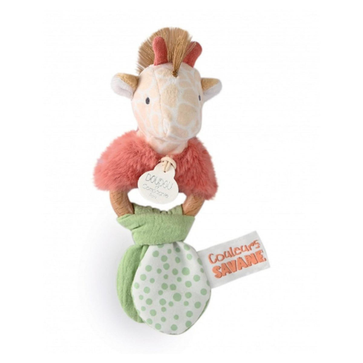DOUDOU ET COMPAGNIE Doudou girafe - hochet en bois