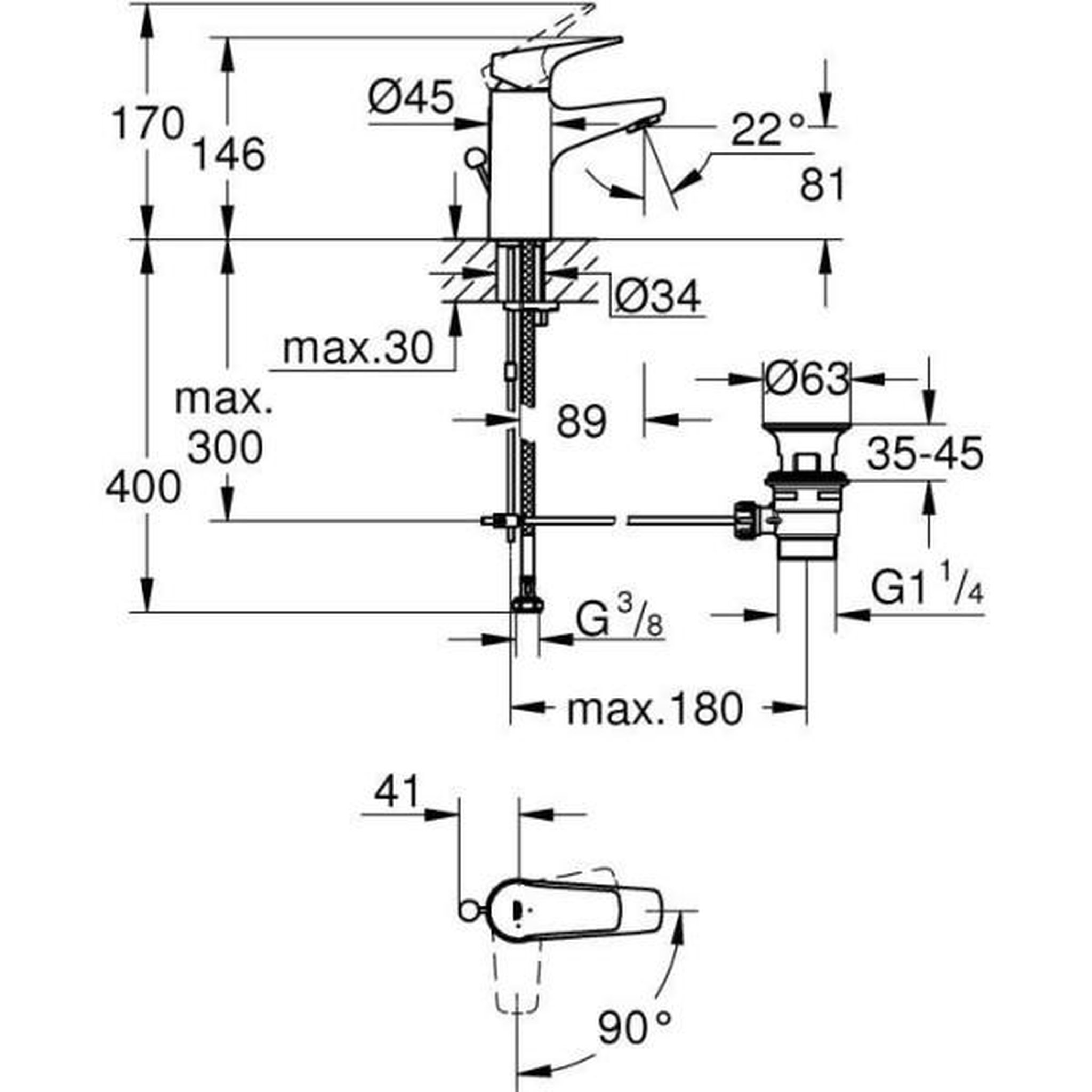 Voir la diapositive 6 : Grohe Grohe mitigeur monocommande lavabo taille s start flow chromé 23769000