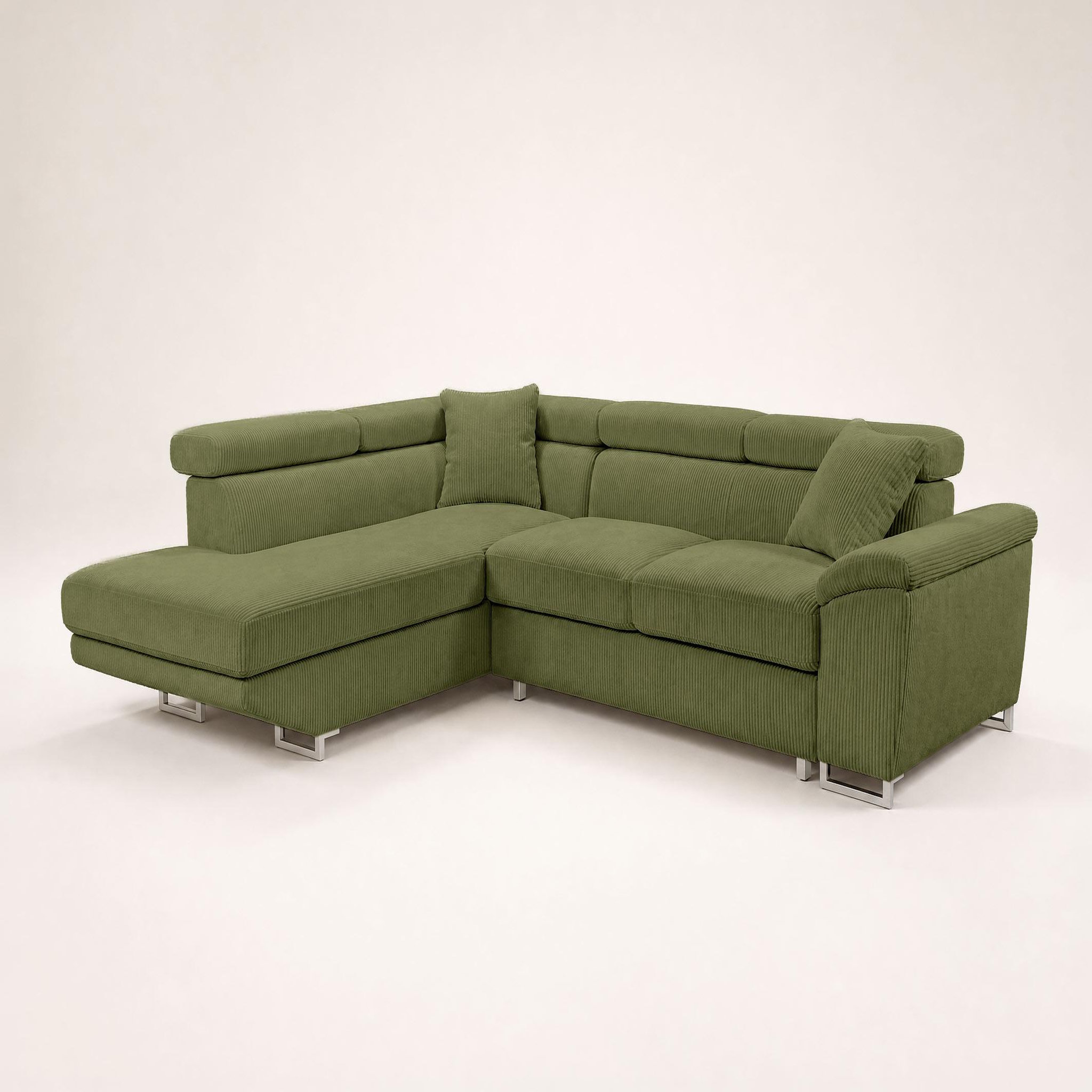 Voir la diapositive 4 : BEST MOBILIER Baoji - canapé d'angle gauche 5 places convertible avec têtières et coffre en velours côtelé