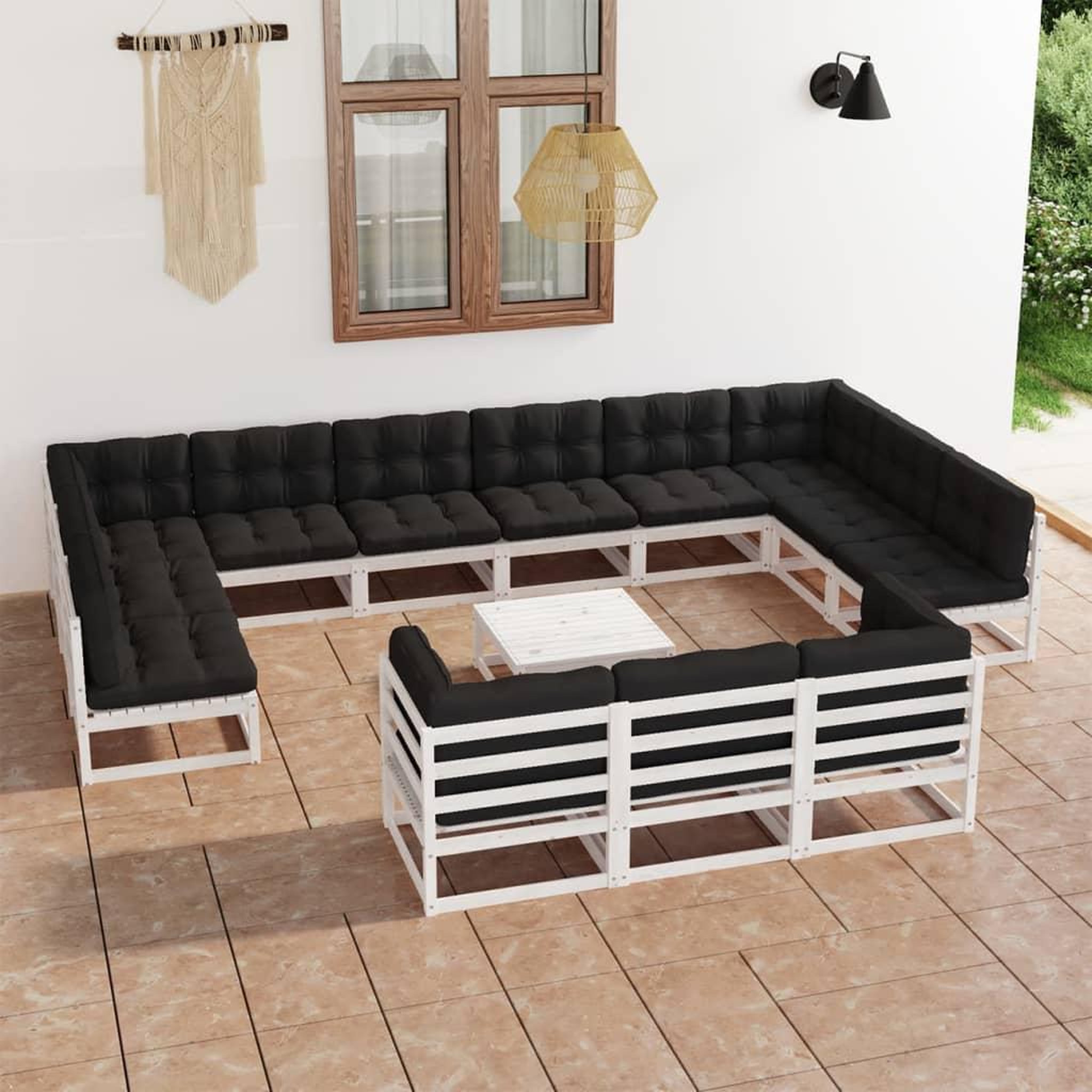 Voir la diapositive 1 : VIDAXL Salon de jardin 14 pcs avec coussins Blanc Bois de pin massif