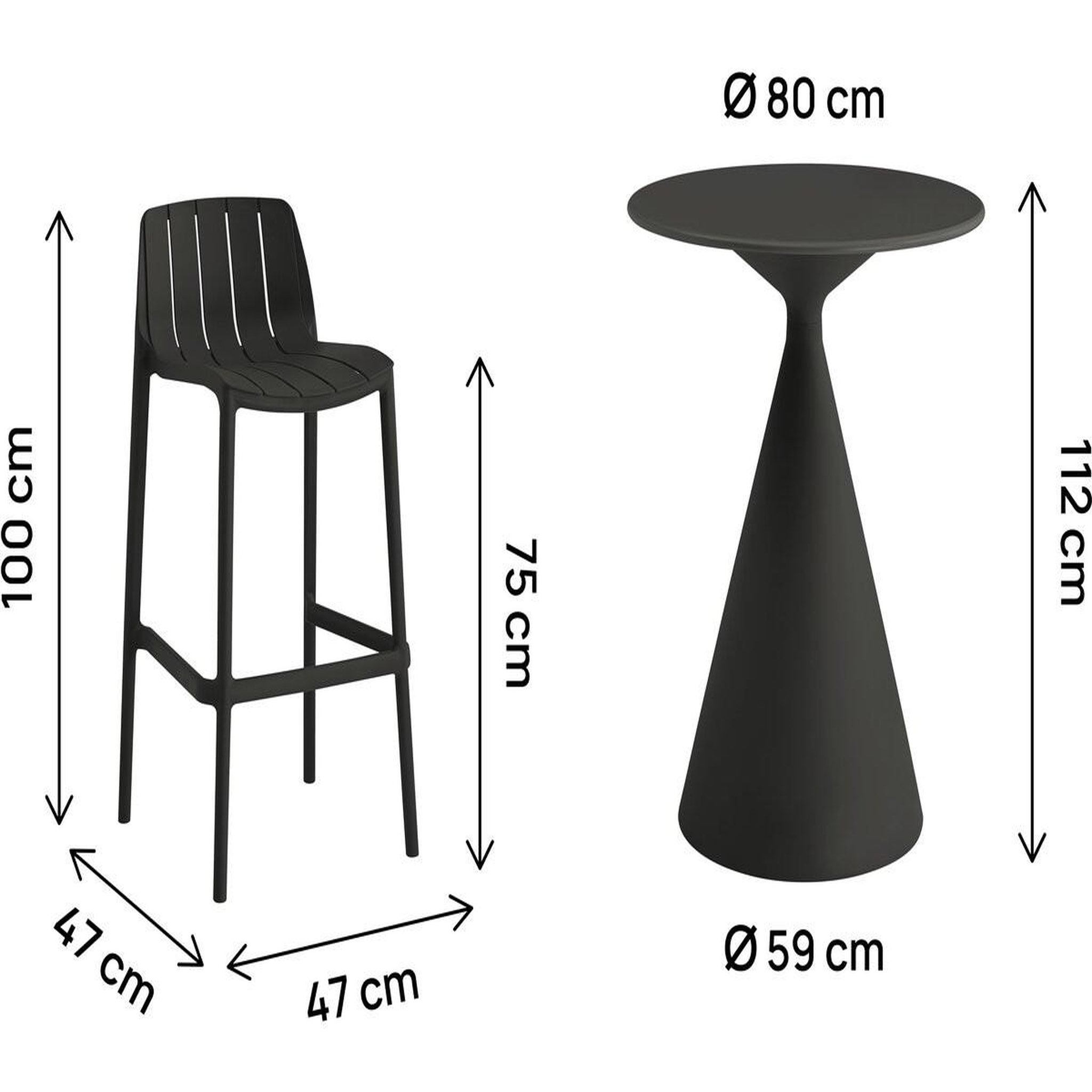 Voir la diapositive 3 : Habitat et Jardin Table et chaises hautes de bistrot empilables  vaena  - 2 places - noir