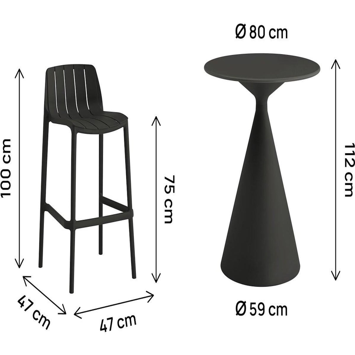 Habitat et Jardin Table et chaises hautes de bistrot empilables  Vaena  - 2 places - Noir