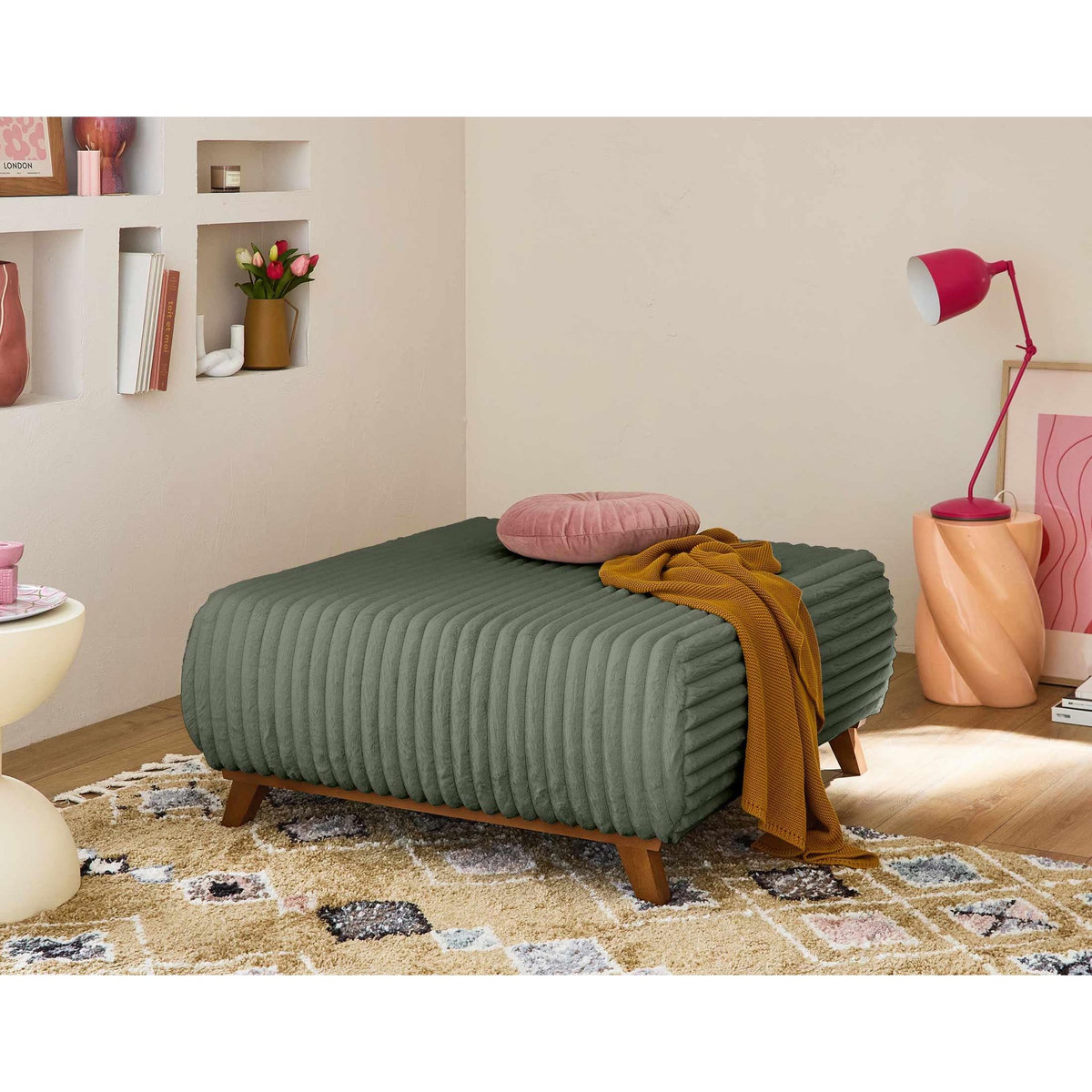 BEST MOBILIER Cristal - canapé 3 places - convertible avec coffre et grand pouf - en fausse fourrure côtelée