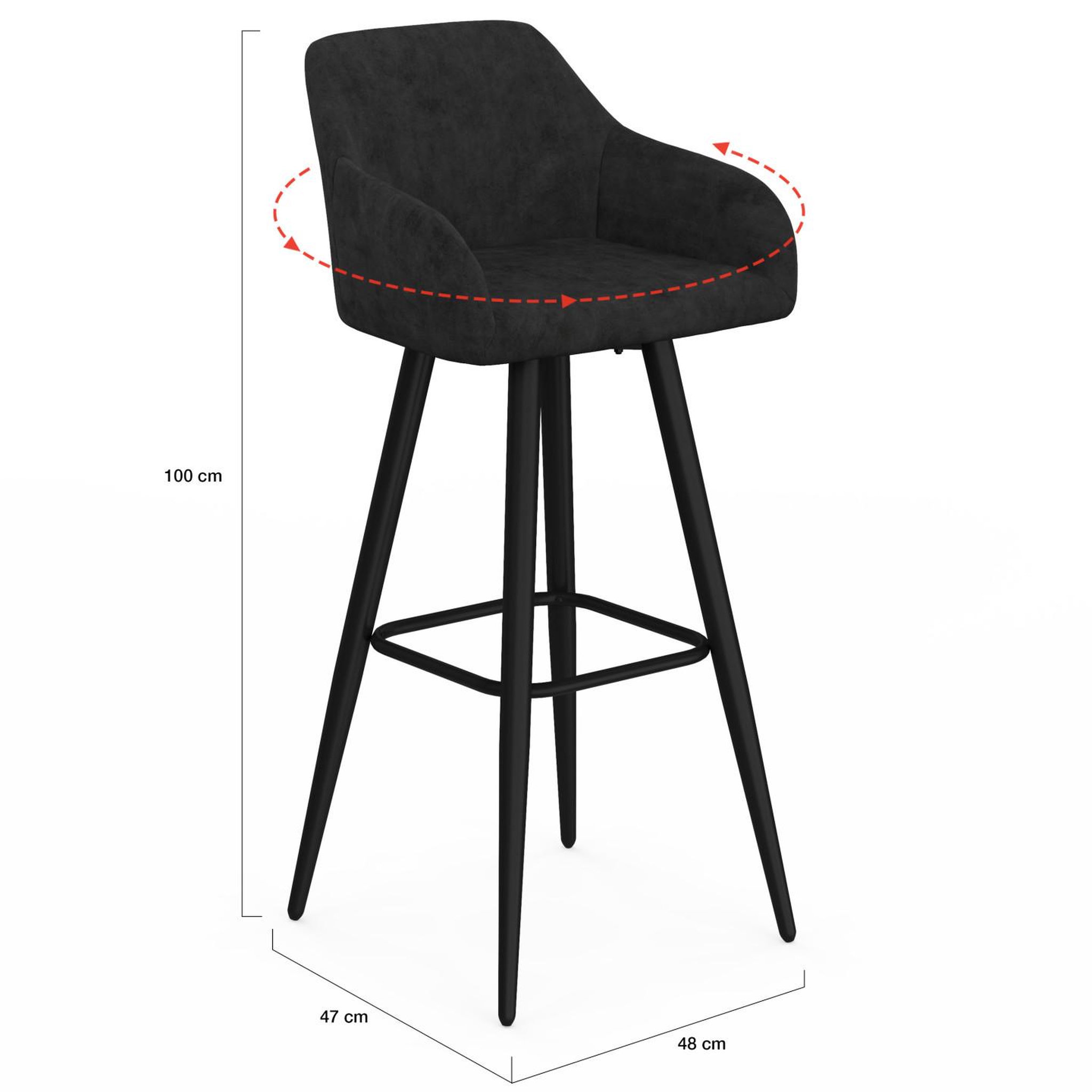 Voir la diapositive 5 : ID MARKET Lot de 4 tabourets de bar jany pivotants avec accoudoirs en velours noir et pieds bois noir
