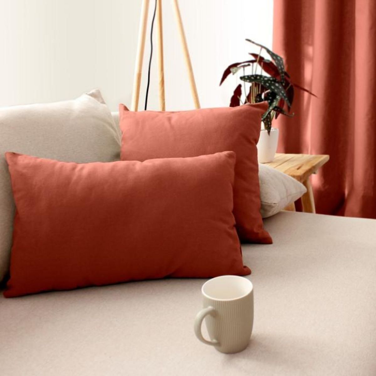 Paris Prix Coussin Déco Uni  Panama  30x50cm Terracotta