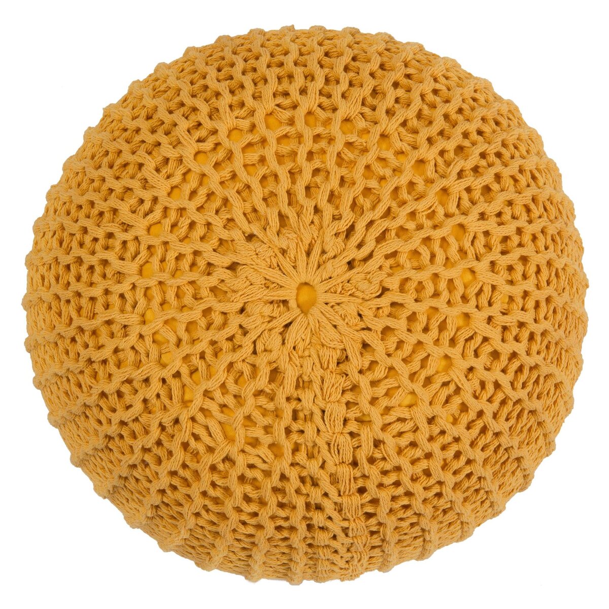 Rendez vous déco Pouf tricot rond en coton jaune moutarde D40 cm - Elisa