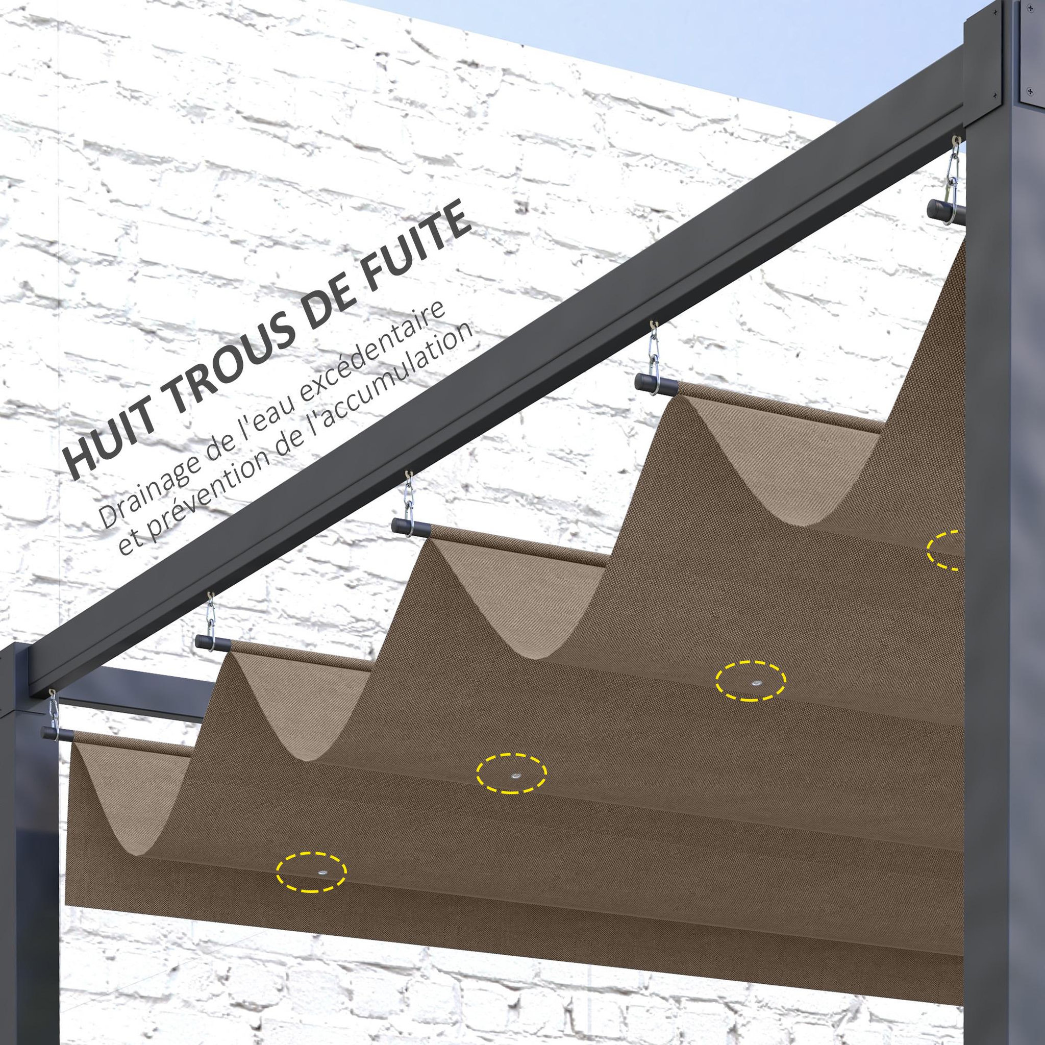Voir la diapositive 6 : OUTSUNNY Toile de rechange pour pergola rétractable 3 x 2,15 m polyester haute densité 180 g/m² anti-UV30+ taupe