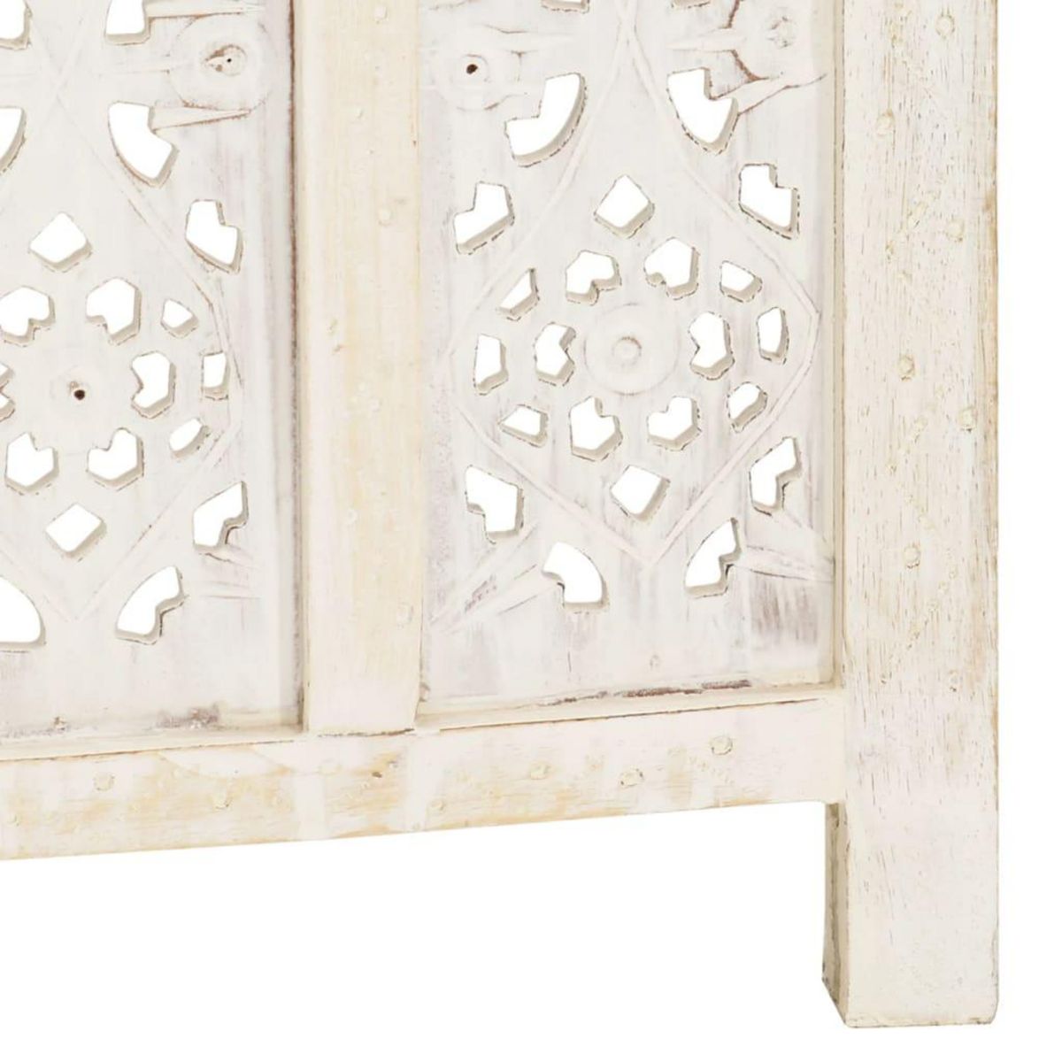 VIDAXL Cloison de separation 3 panneaux Blanc 120x165 cm Bois manguier