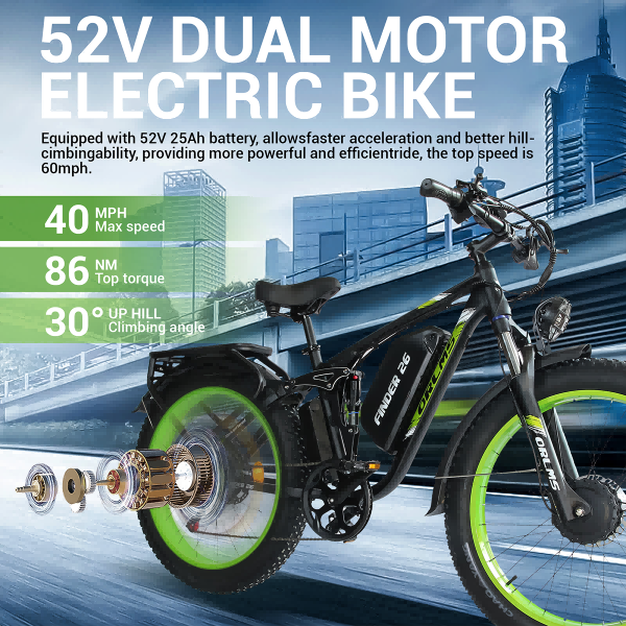 Voir la diapositive 5 : ORLMS Vélo électrique ORLMS V3, double moteur, batterie 60 V 25 Ah