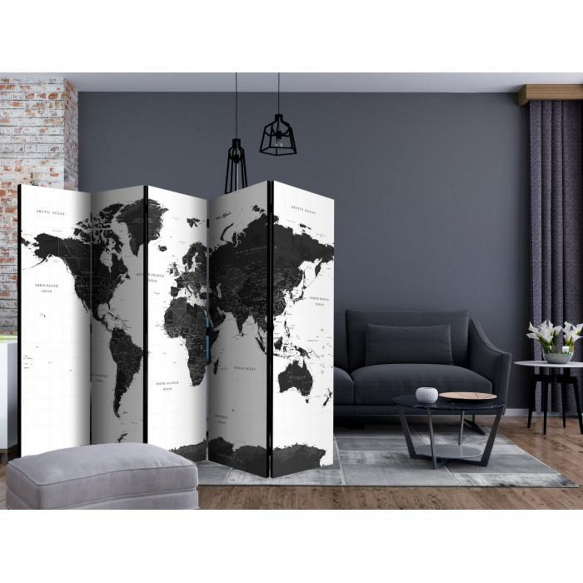 Paris Prix Paravent 5 Volets  Black & White Map  172x225cm