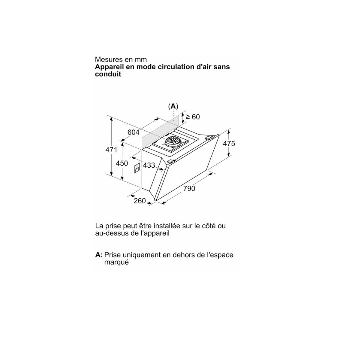 BOSCH Hotte décorative inclinée 80cm 432m3/h noir - DWK81AN60