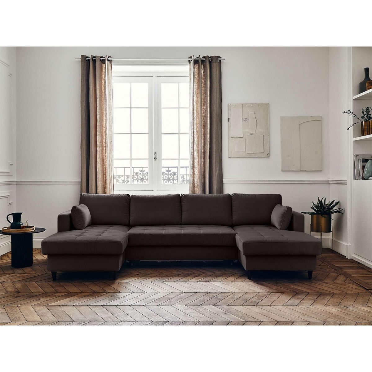 LISA DESIGN Anna - canapé panoramique en u - 7 places - convertible avec coffre - en velours