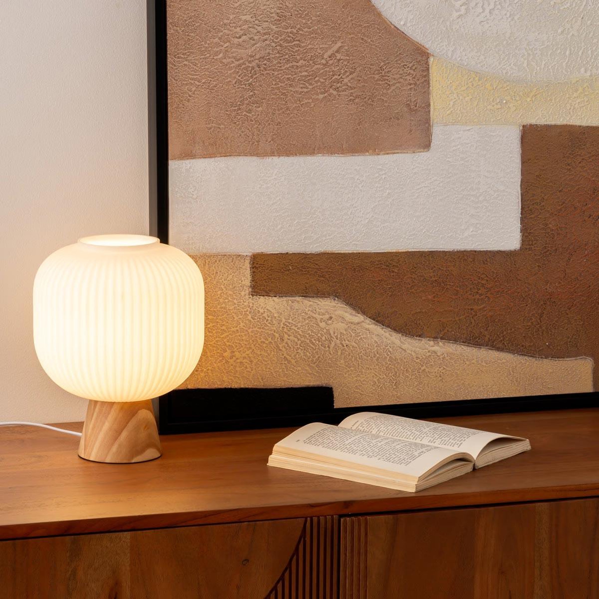 Voir la diapositive 6 : ATMOSPHERA Lampe à poser en verre  travis  25cm blanc