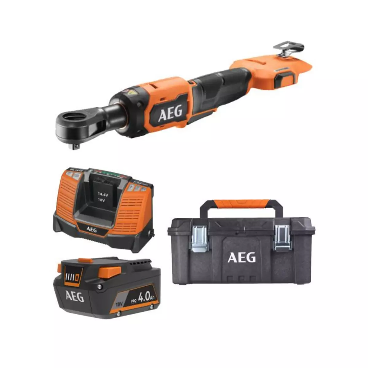 AEG Pack AEG 18V - Clé à cliquet Brushless 75Nm - Batterie 4.0 Ah - Chargeur - Caisse de rangement