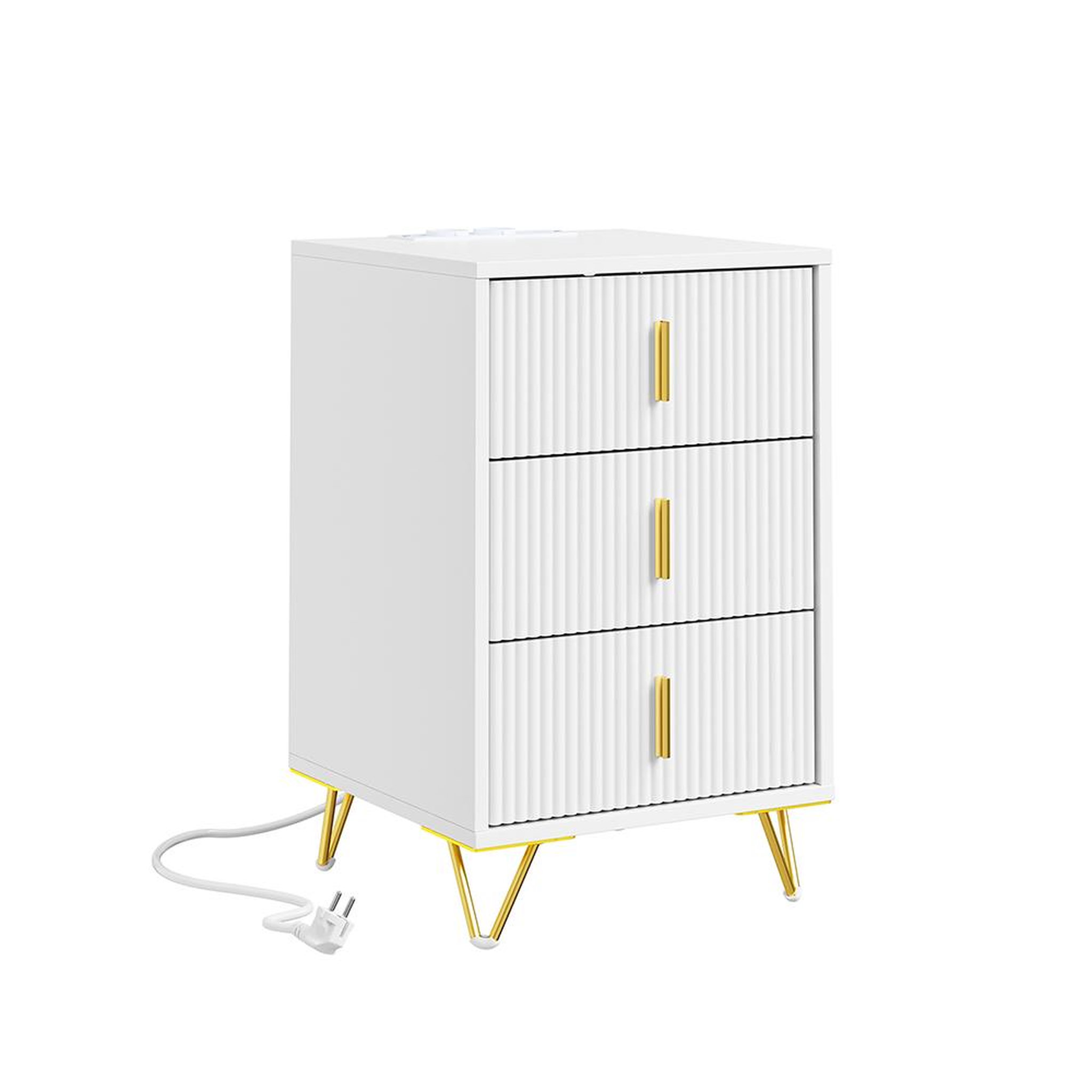 SOBUY Chevet 3 Tiroirs avec Chargeur Sans Fil Blanc 40x36x63cm FBT115-L-E-W