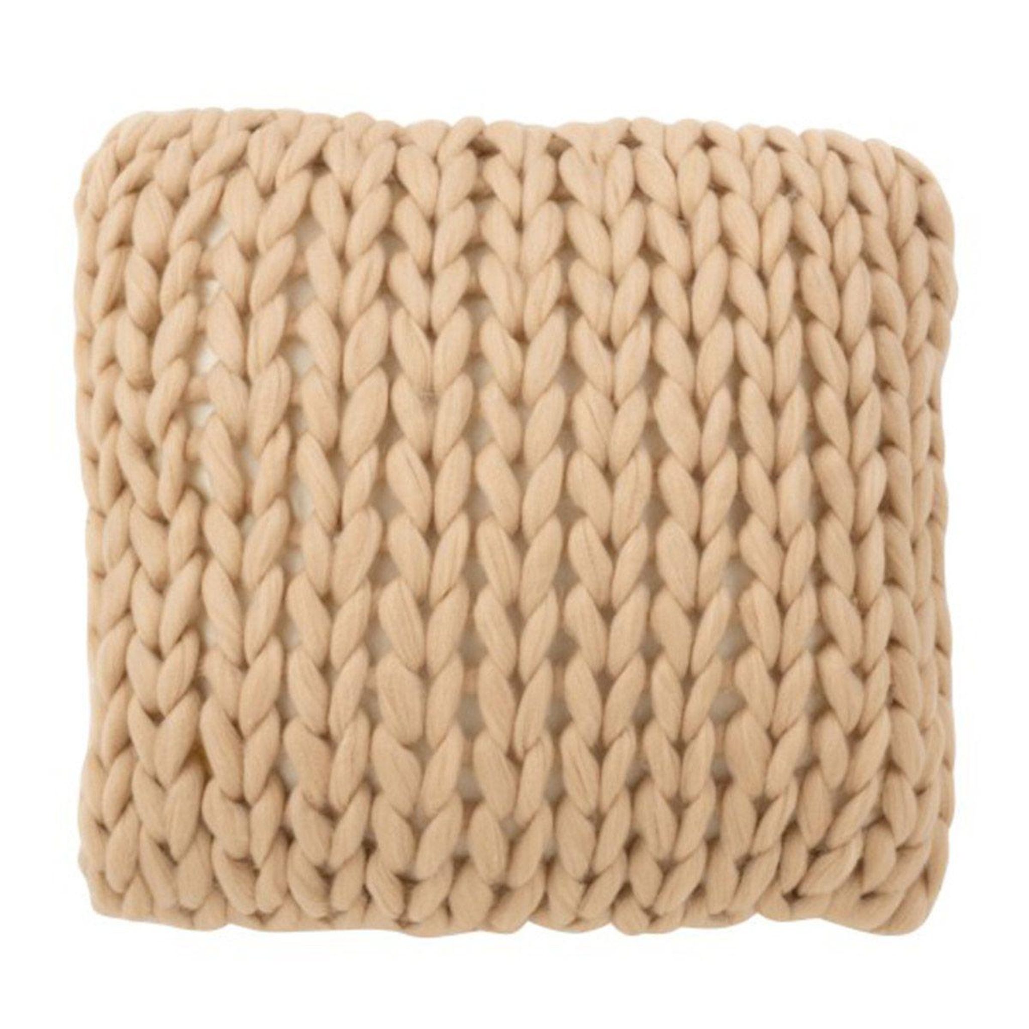 Voir la diapositive 1 : J-LINE Coussin carré déco  tricoté  40x40cm ivoire