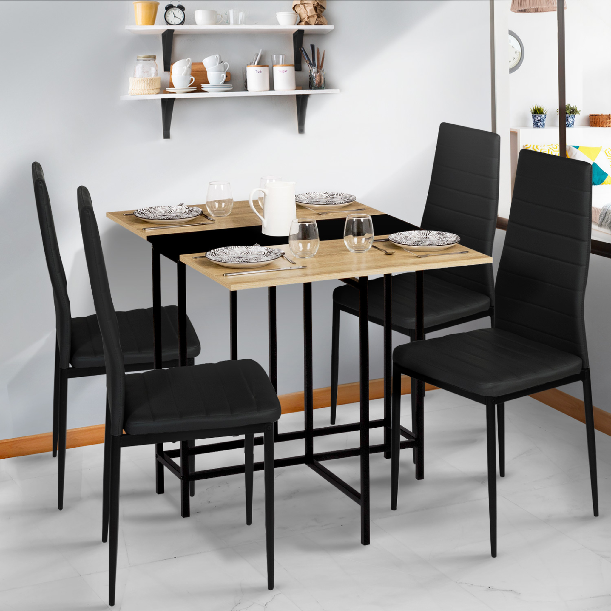 Voir la diapositive 2 : ID MARKET Table console pliable edi 2-4 personnes façon hêtre et noir design industriel 103 x 76 cm