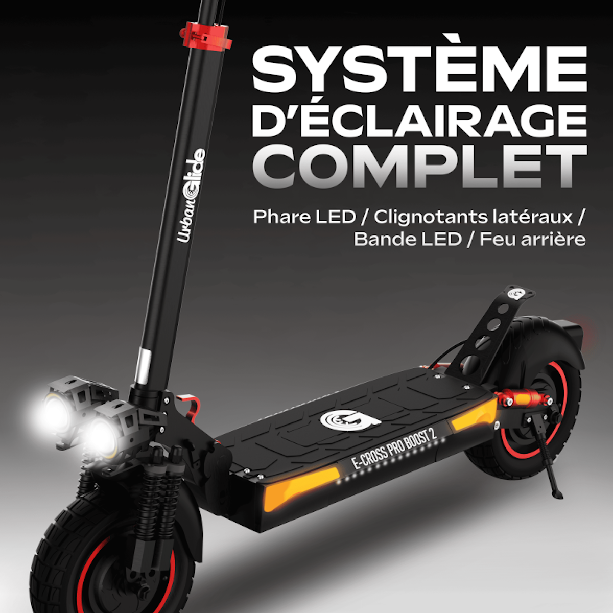 URBANGLIDE UrbanGlide E-Cross Pro BOOST 2 – Trottinette électrique 10  2x800W 50km