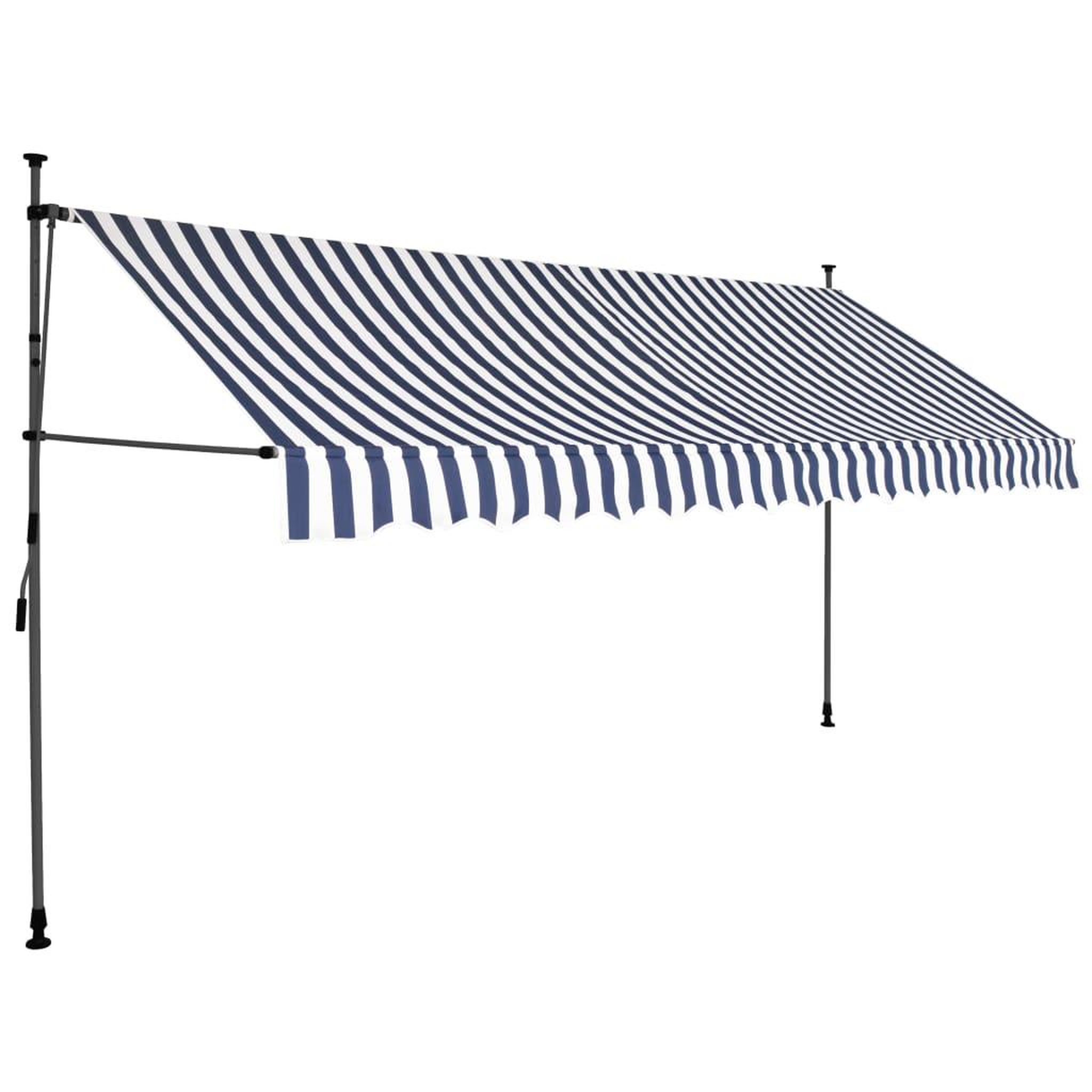 Voir la diapositive 2 : VIDAXL Auvent manuel retractable avec LED 350 cm Bleu et blanc