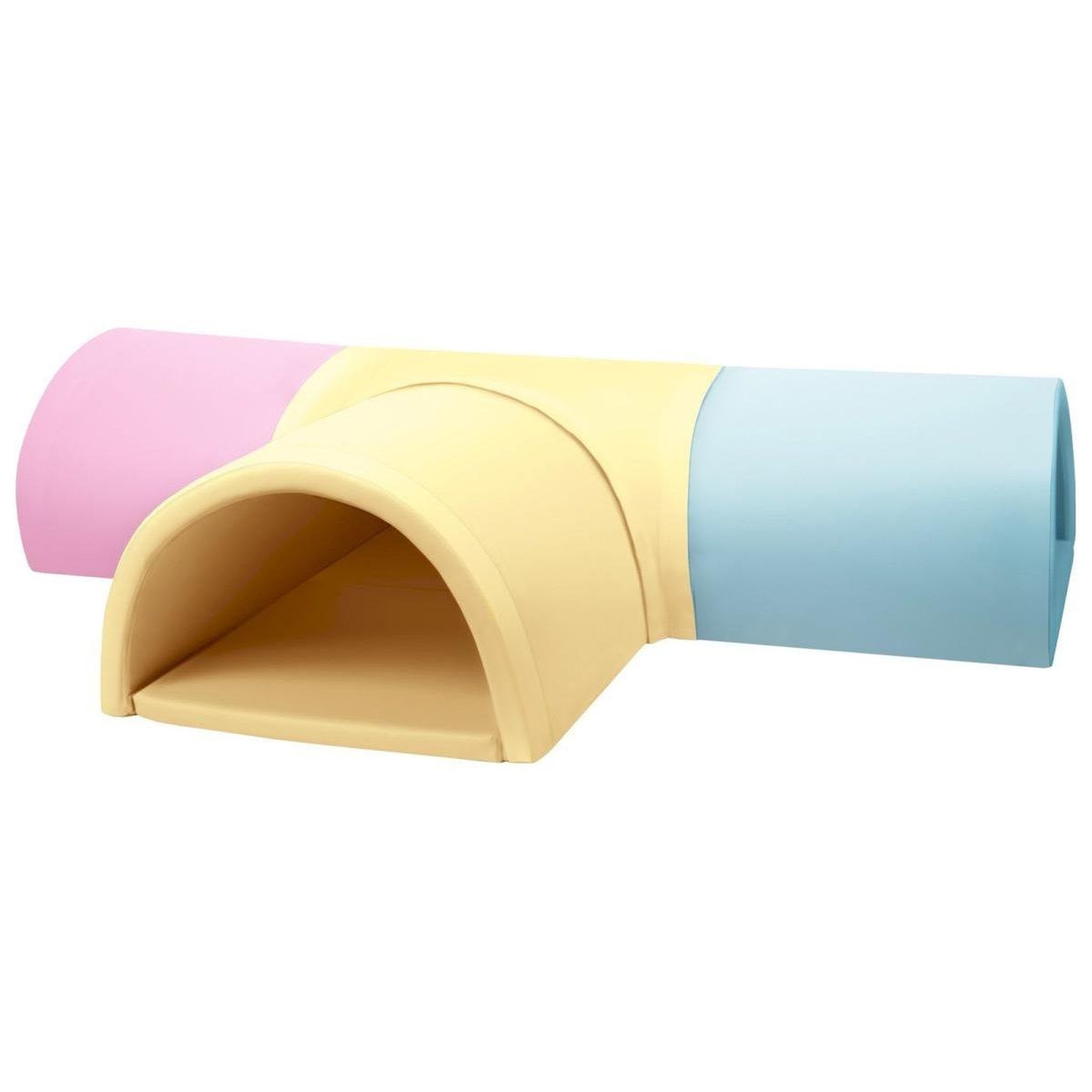 Voir la diapositive 2 : VELINDA Tunnel en T 4 pièces en mousse — rose, bleu, jaune (pastel)