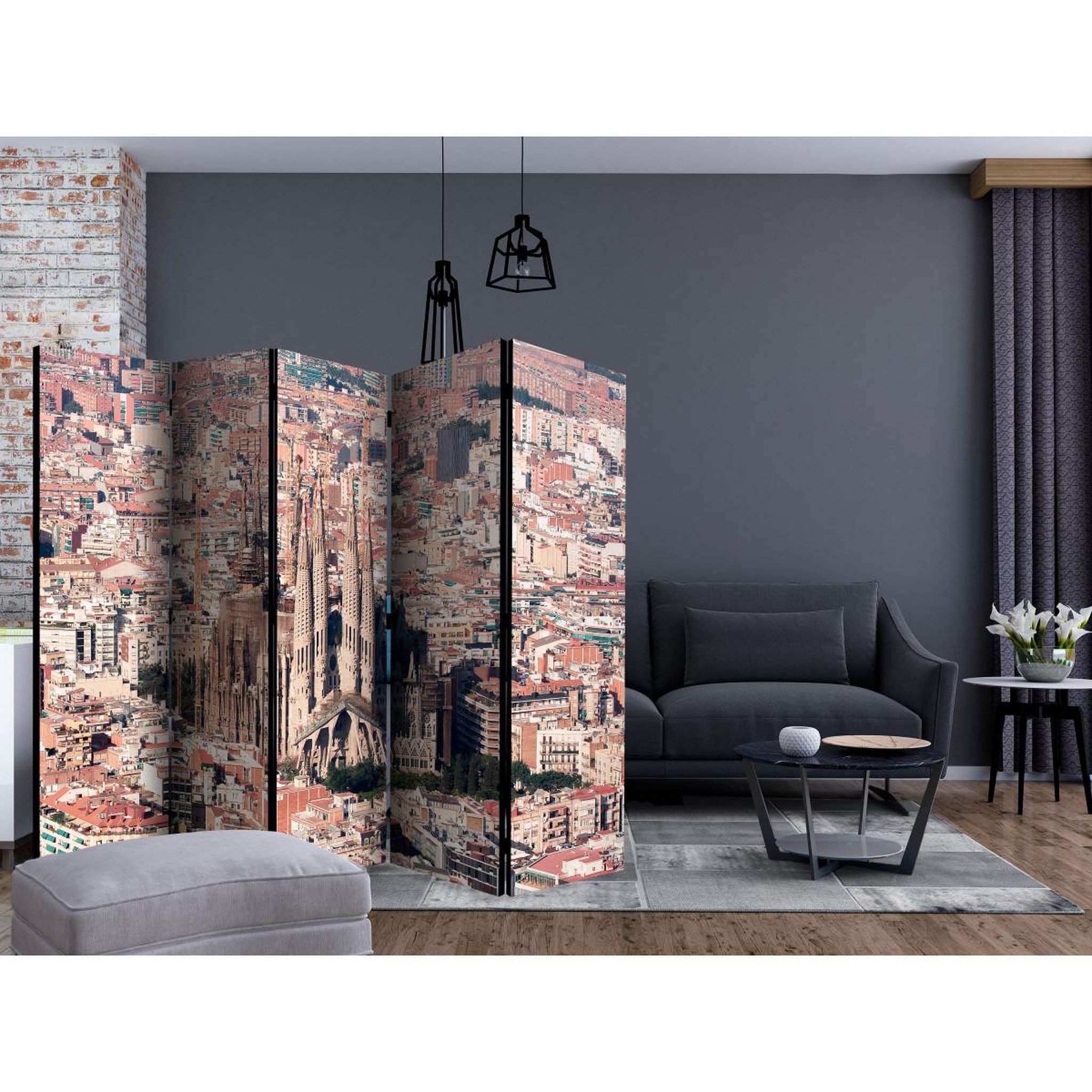 Voir la diapositive 2 : Paris Prix Paravent 5 volets  heart of barcelona  172x225cm