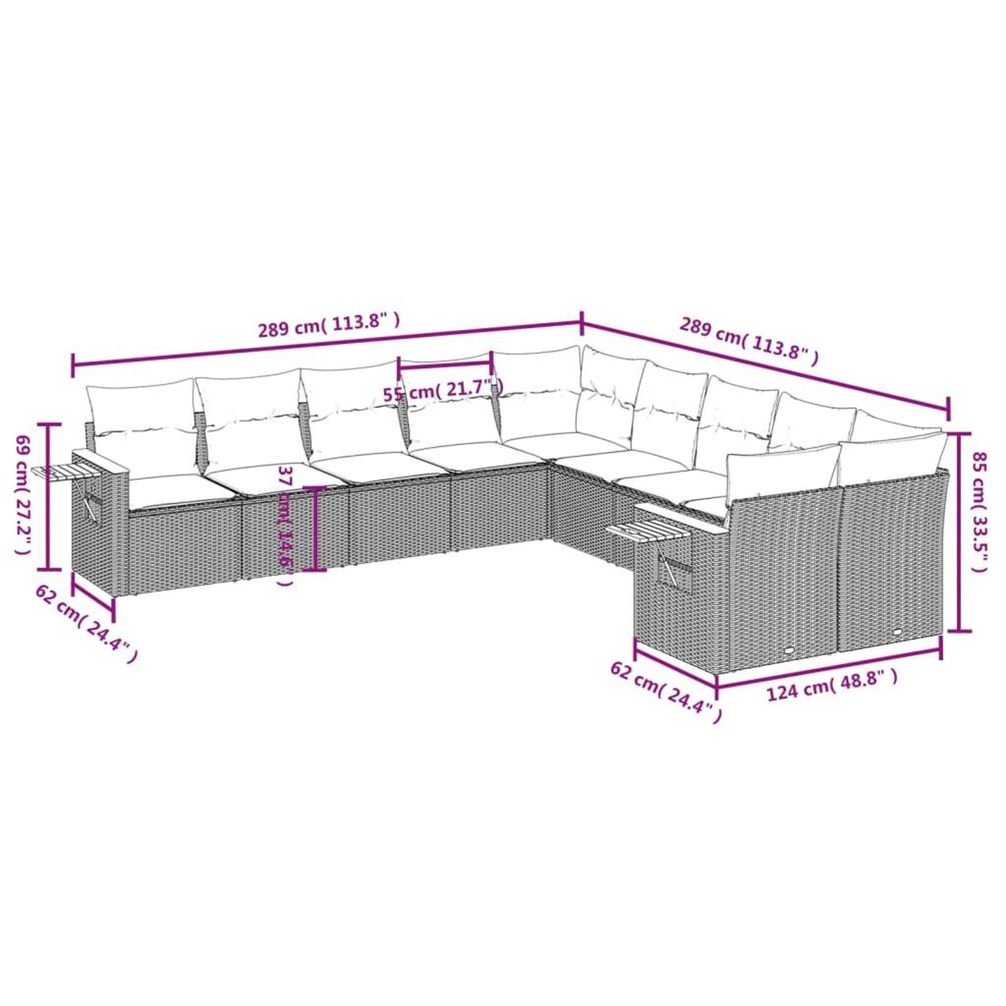 Voir la diapositive 6 : VIDAXL Salon de jardin avec coussins 10 pcs gris resine tressee