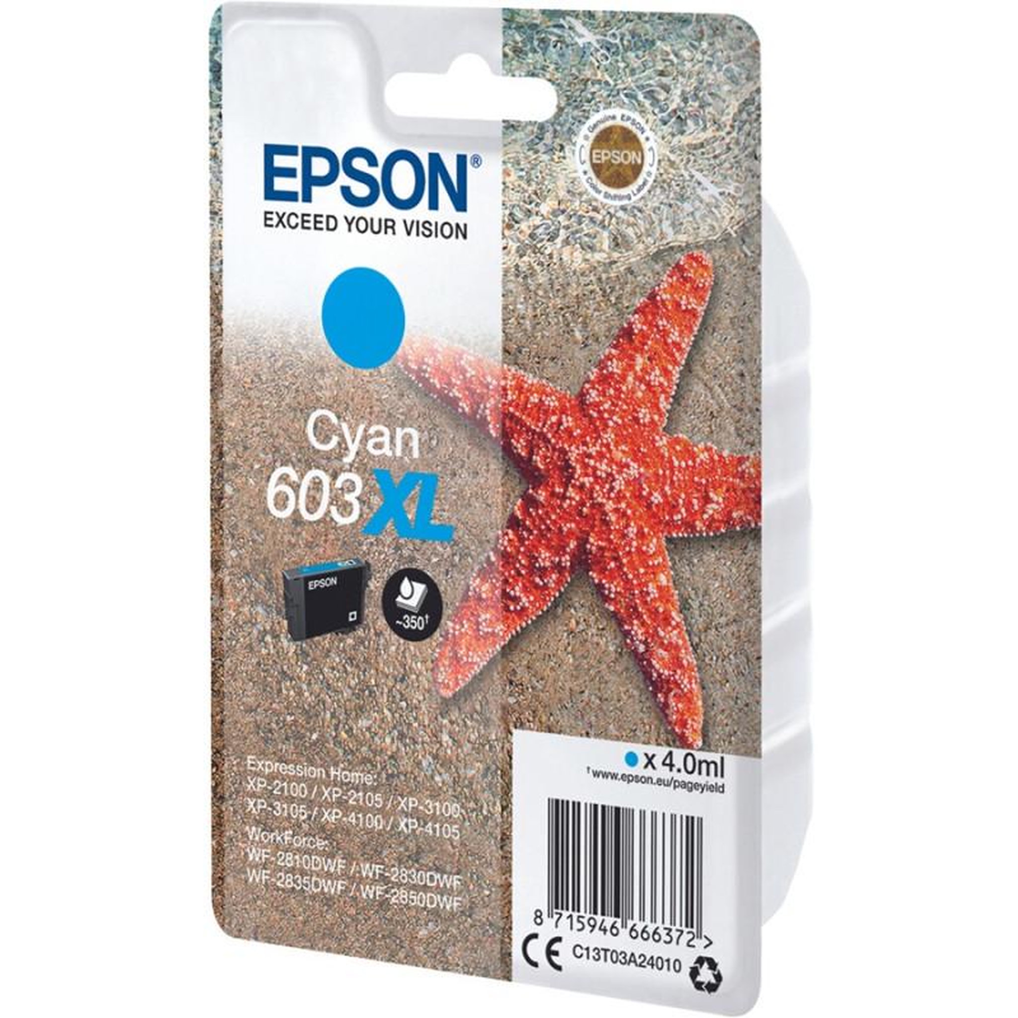 Voir la diapositive 2 : Epson Cartouche d'encre originale 603 xl haute capacité cyan - c13t03u24010
