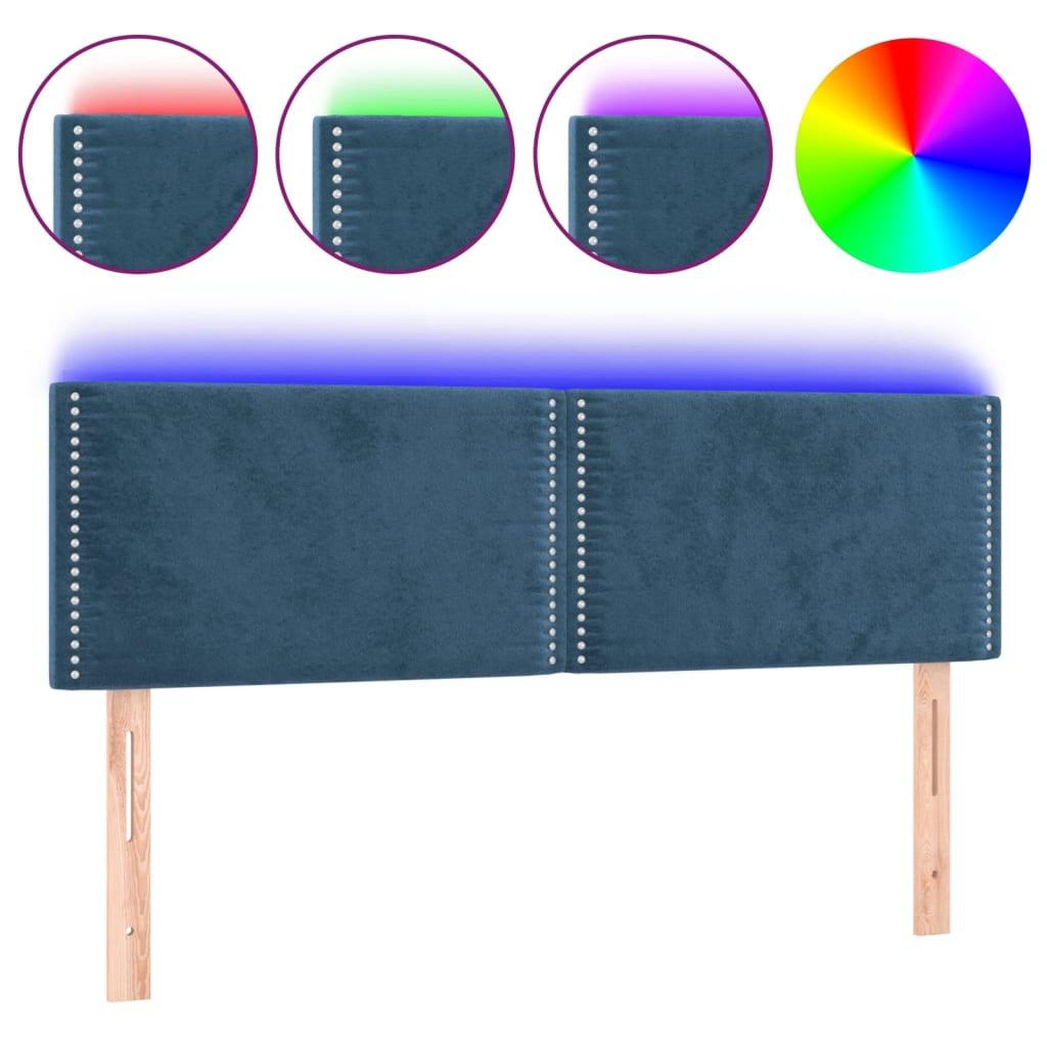 Voir la diapositive 2 : VIDAXL Tete de lit a LED Bleu fonce 144x5x78/88 cm Velours
