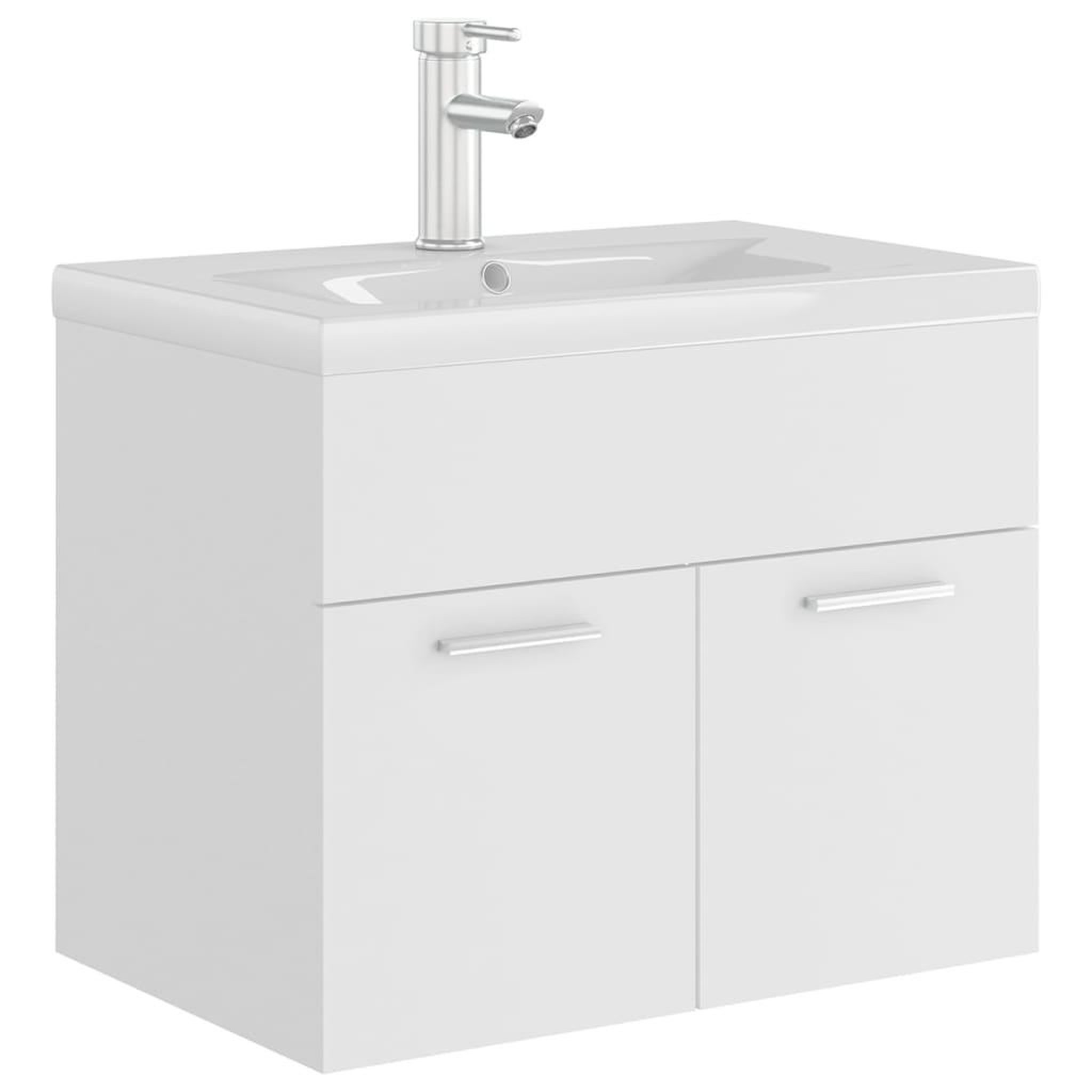 Voir la diapositive 2 : VIDAXL Armoire d'evier avec lavabo integre Blanc Agglomere