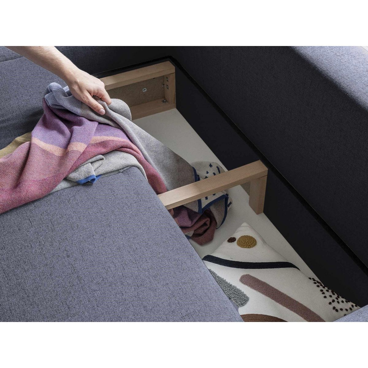 BEST MOBILIER Olli - canapé d'angle droit - convertible - avec coffre - 4 places - en tissu