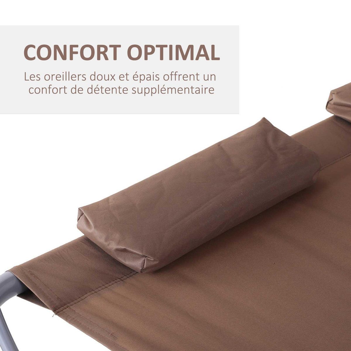 OUTSUNNY Bain de soleil 2 places lit de jardin design contemporain toit réglable 2 roulettes 2 oreillers acier époxy polyester marron