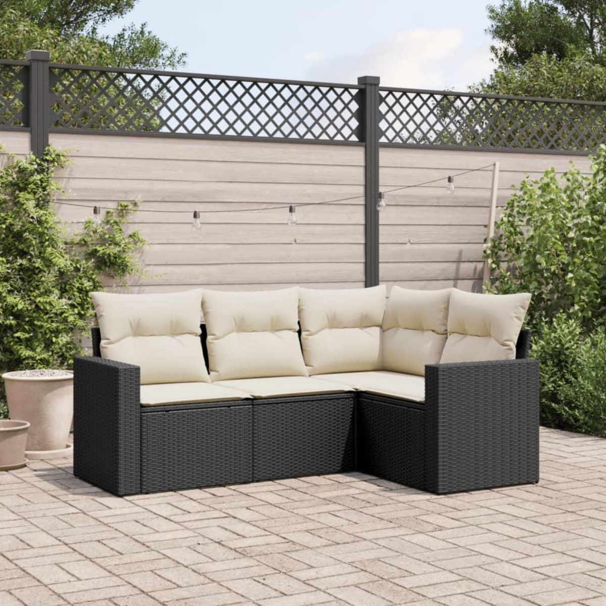 VIDAXL Salon de jardin 4 pcs avec coussins noir resine tressee