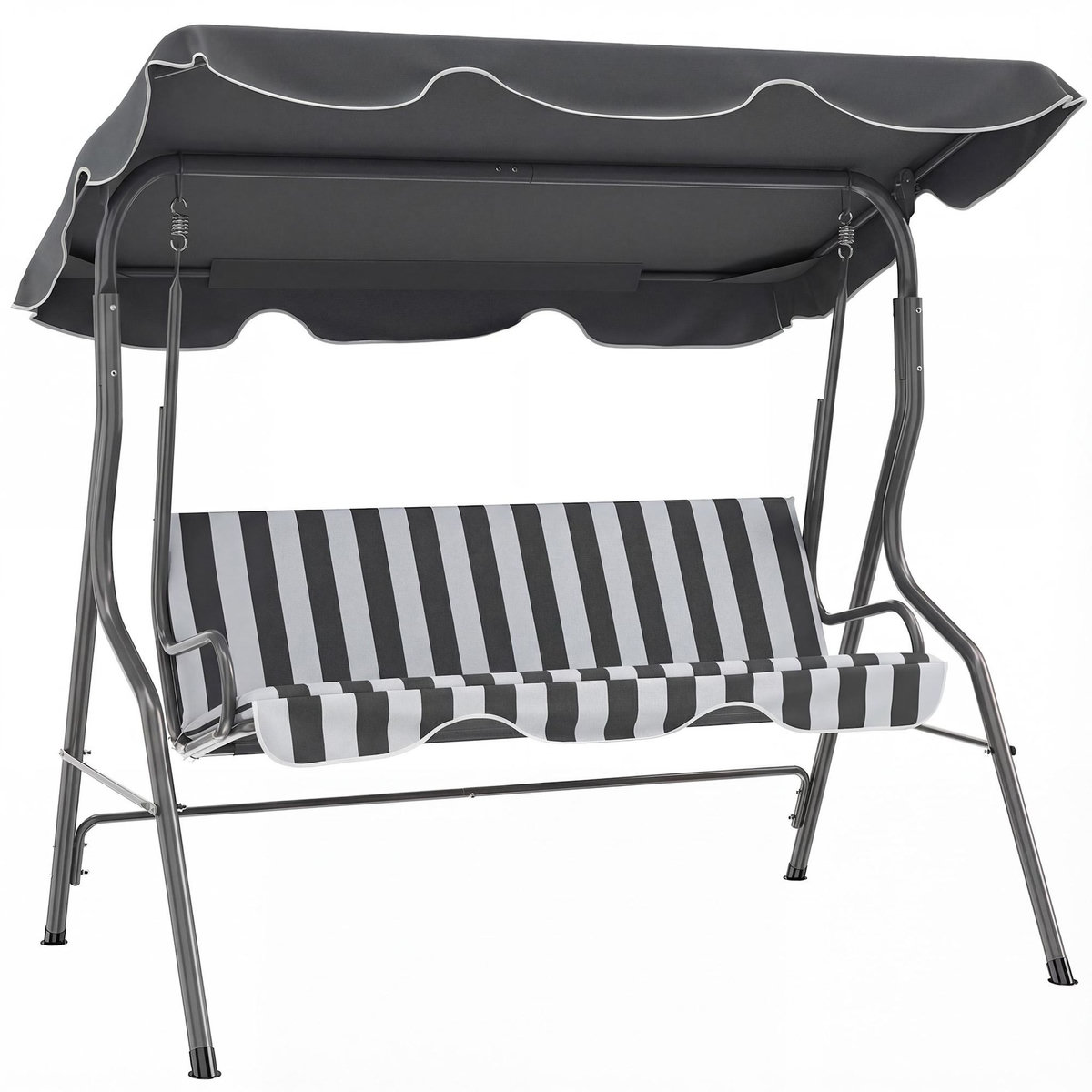 OUTSUNNY Balancelle de jardin 3 places coussins assise dossier gris blanc rayé