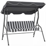 OUTSUNNY Balancelle de jardin 3 places coussins assise dossier gris blanc rayé
