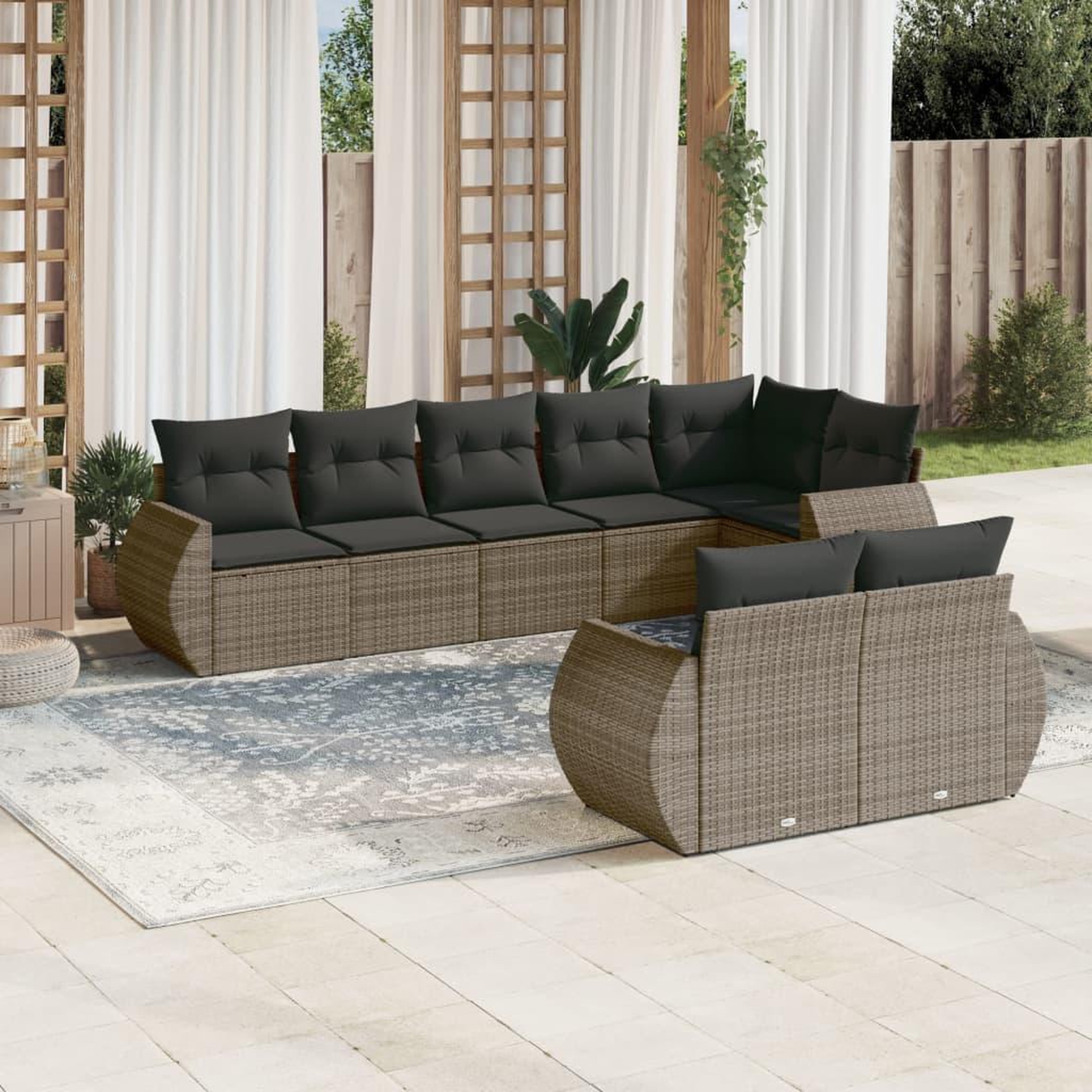 VIDAXL Salon de jardin 8 pcs avec coussins gris resine tressee
