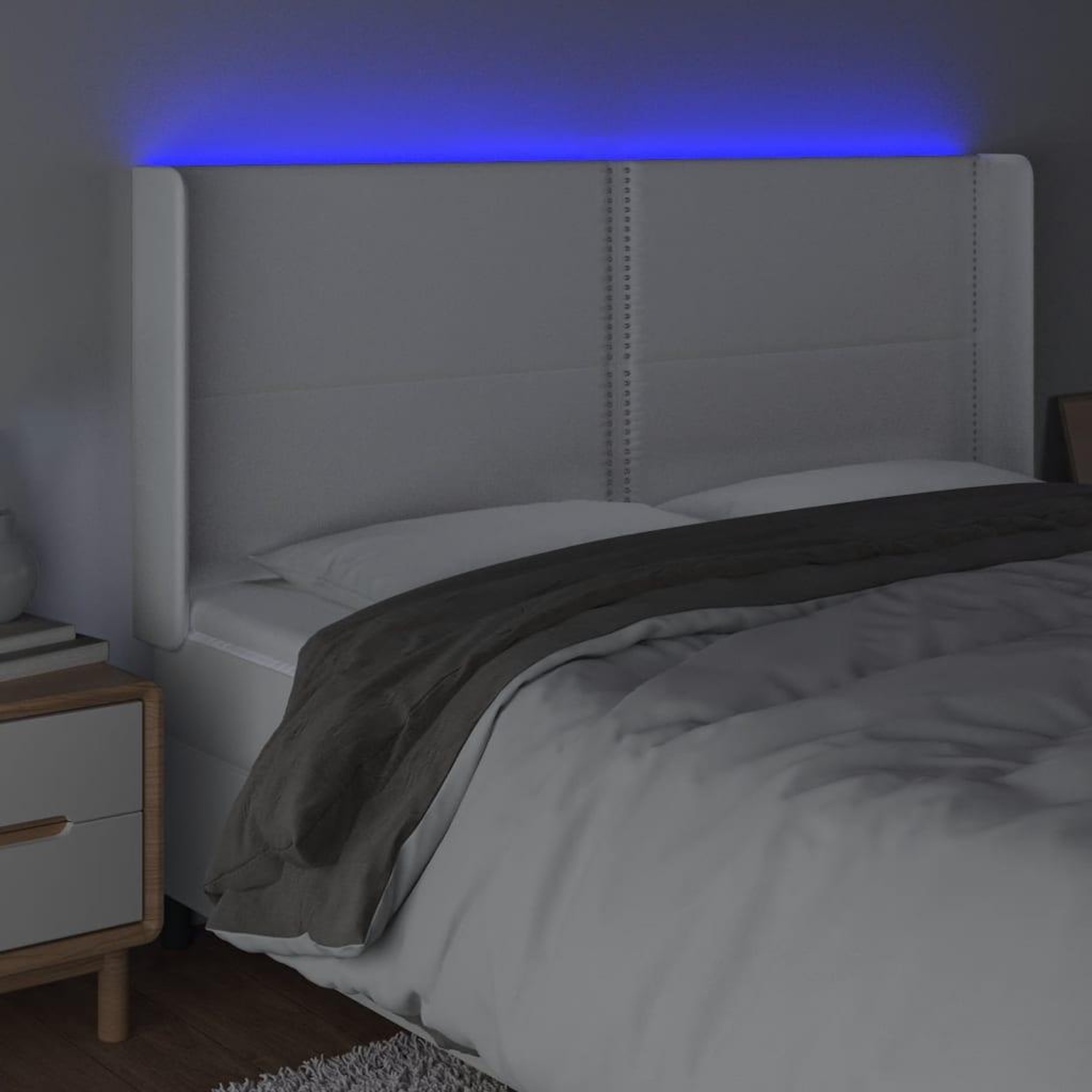 Voir la diapositive 4 : VIDAXL Tete de lit a LED Blanc 203x16x118/128 cm Similicuir