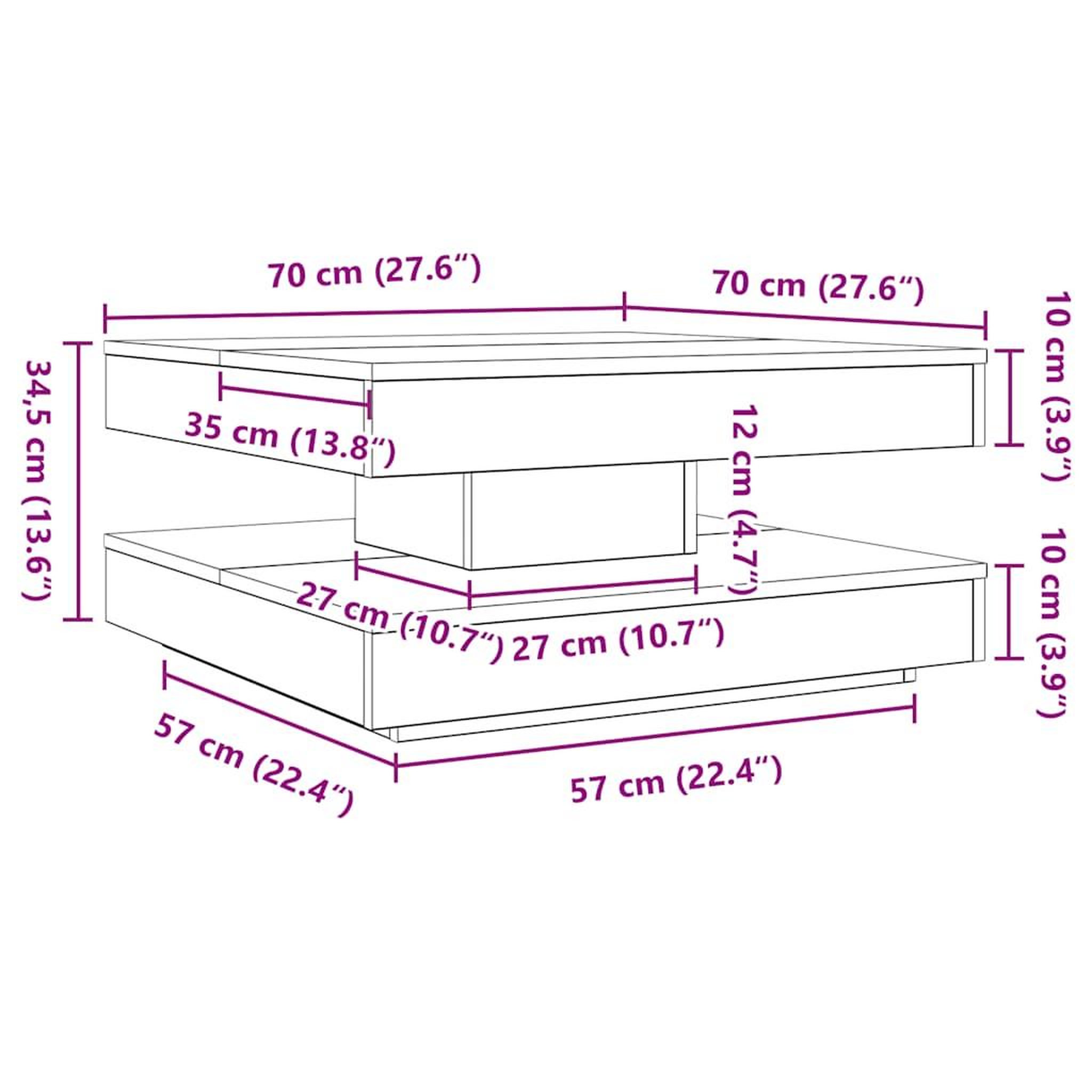 Voir la diapositive 6 : VIDAXL Table basse rotative a 360 degres chene fume 70x70x34,5 cm
