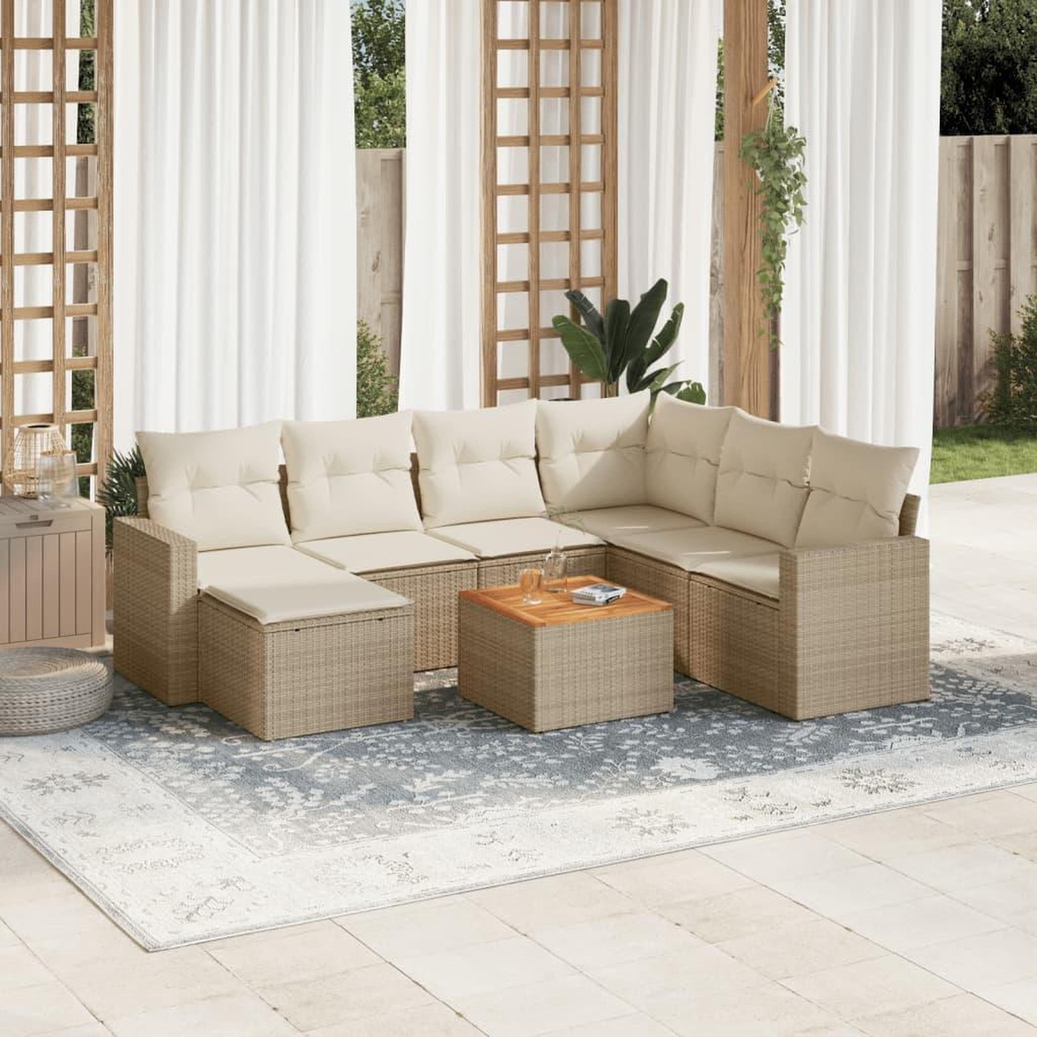 VIDAXL Salon de jardin avec coussins 8 pcs beige resine tressee